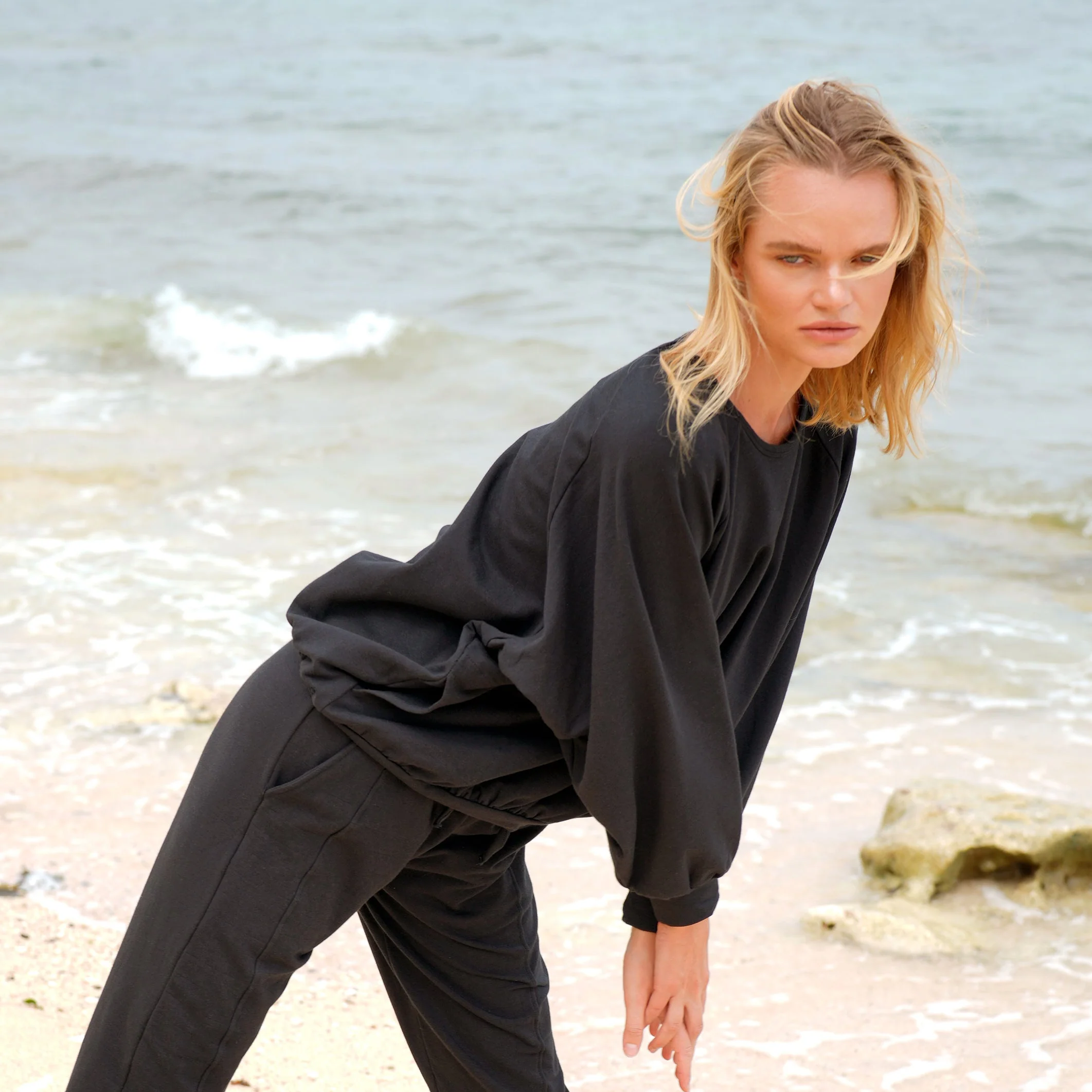 HALEY Bamboo Fleece Sweaters, in Black - Image 2