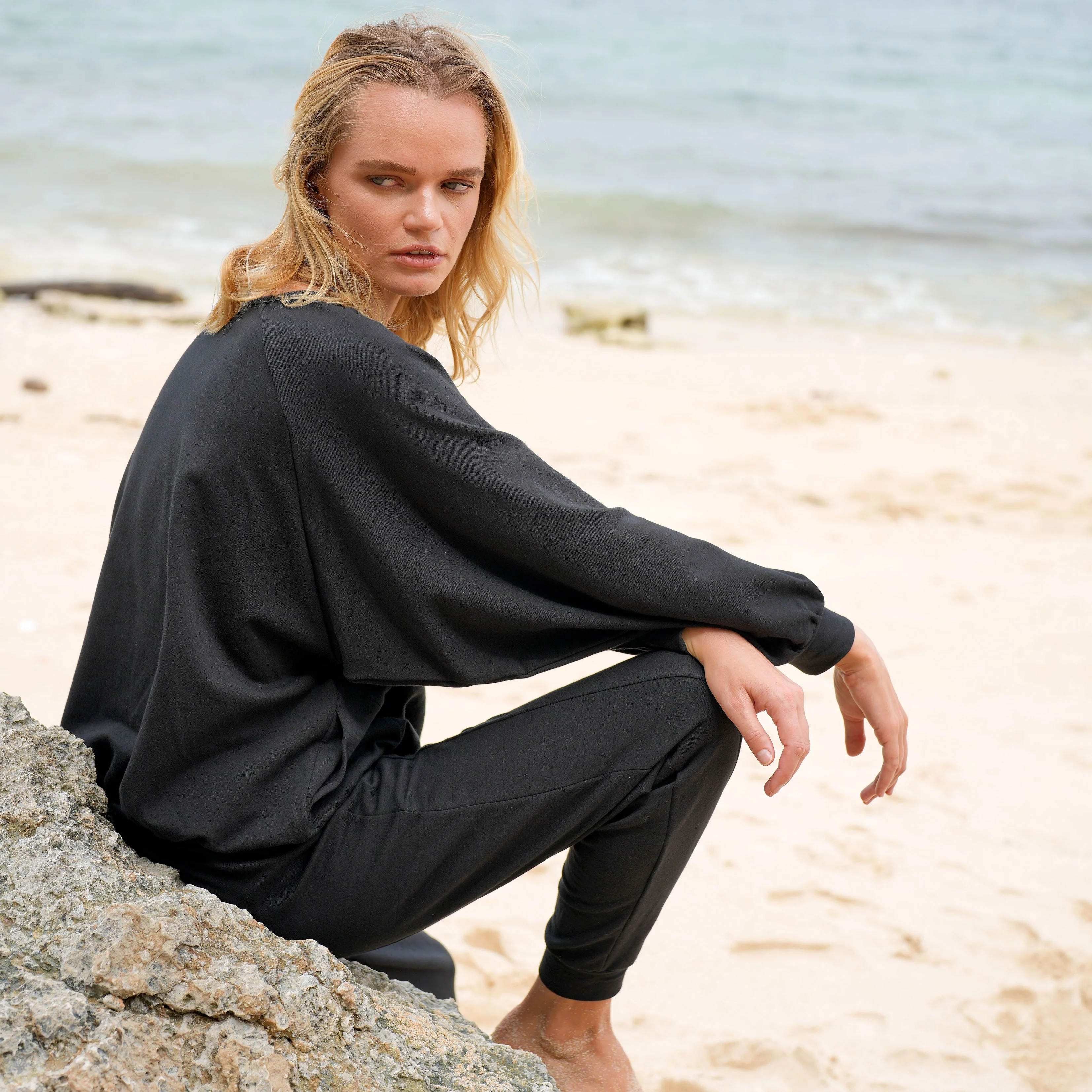 HALEY Bamboo Fleece Sweaters, in Black - Image 3