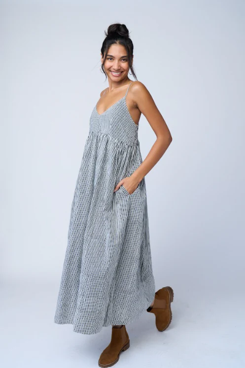 Hamptons Dress - Menswear Stripe Black - Image 7