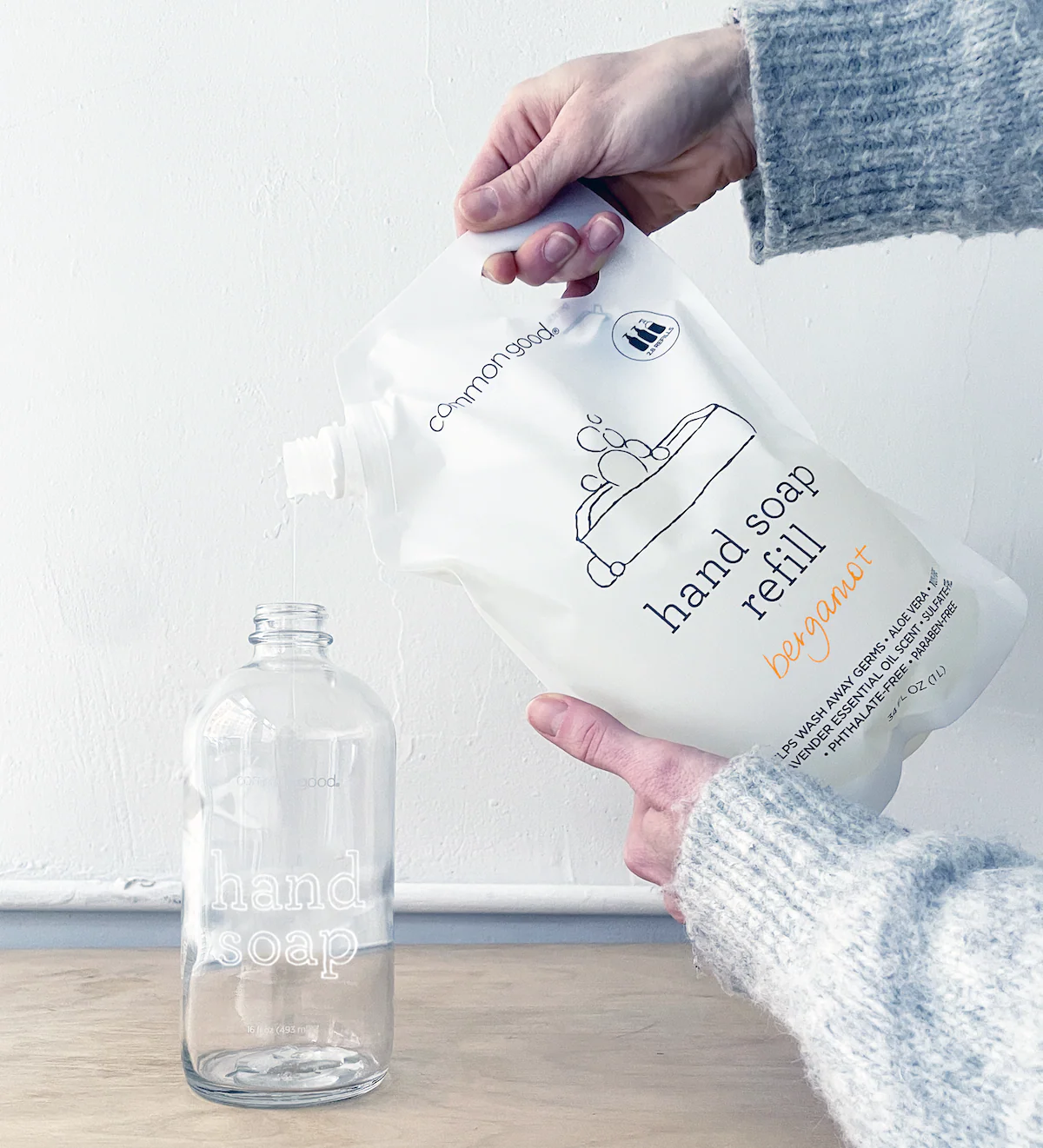 Hand Soap Refill Pouch and Glass Bottle Set - Image 2