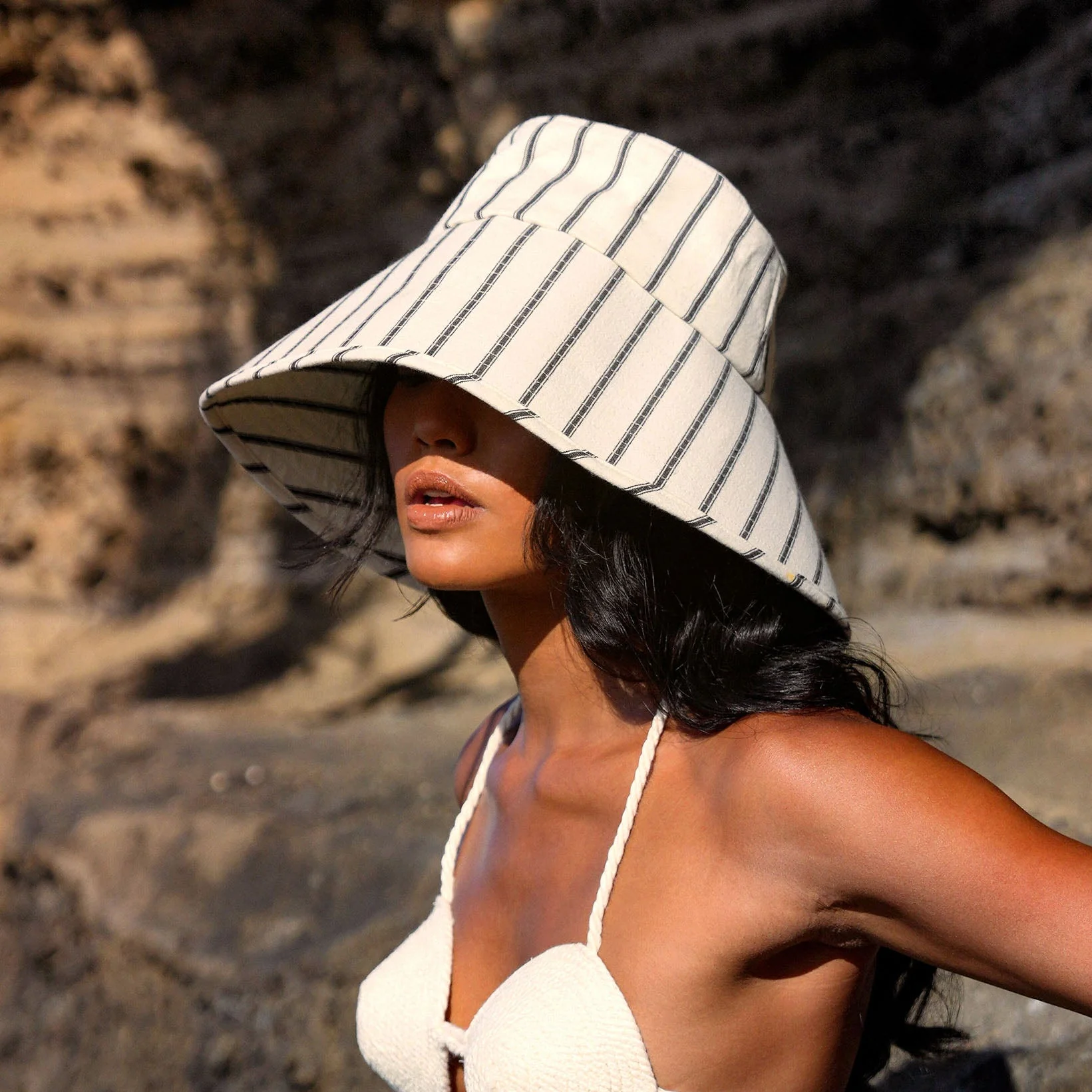 HARPER Handwoven Striped Wide-brim Hat - Image 4