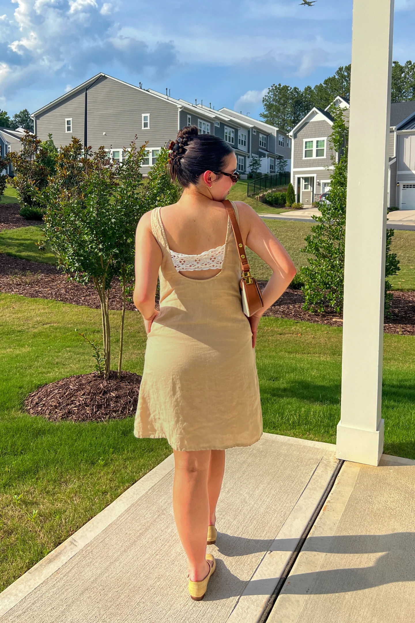Hemp Short Dress with Back Embroidered Lace Detail - Image 11