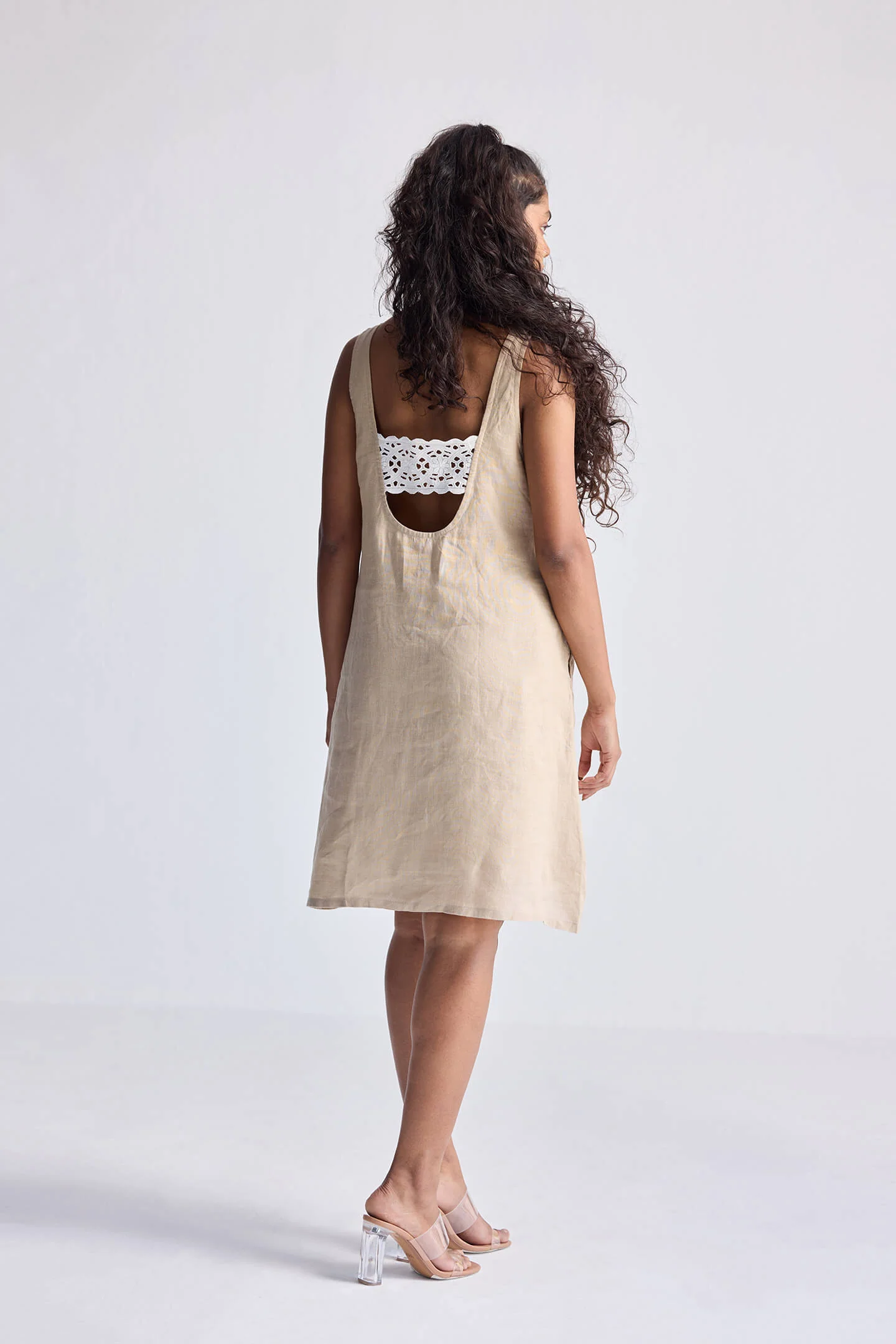 Hemp Short Dress with Back Embroidered Lace Detail - Image 2