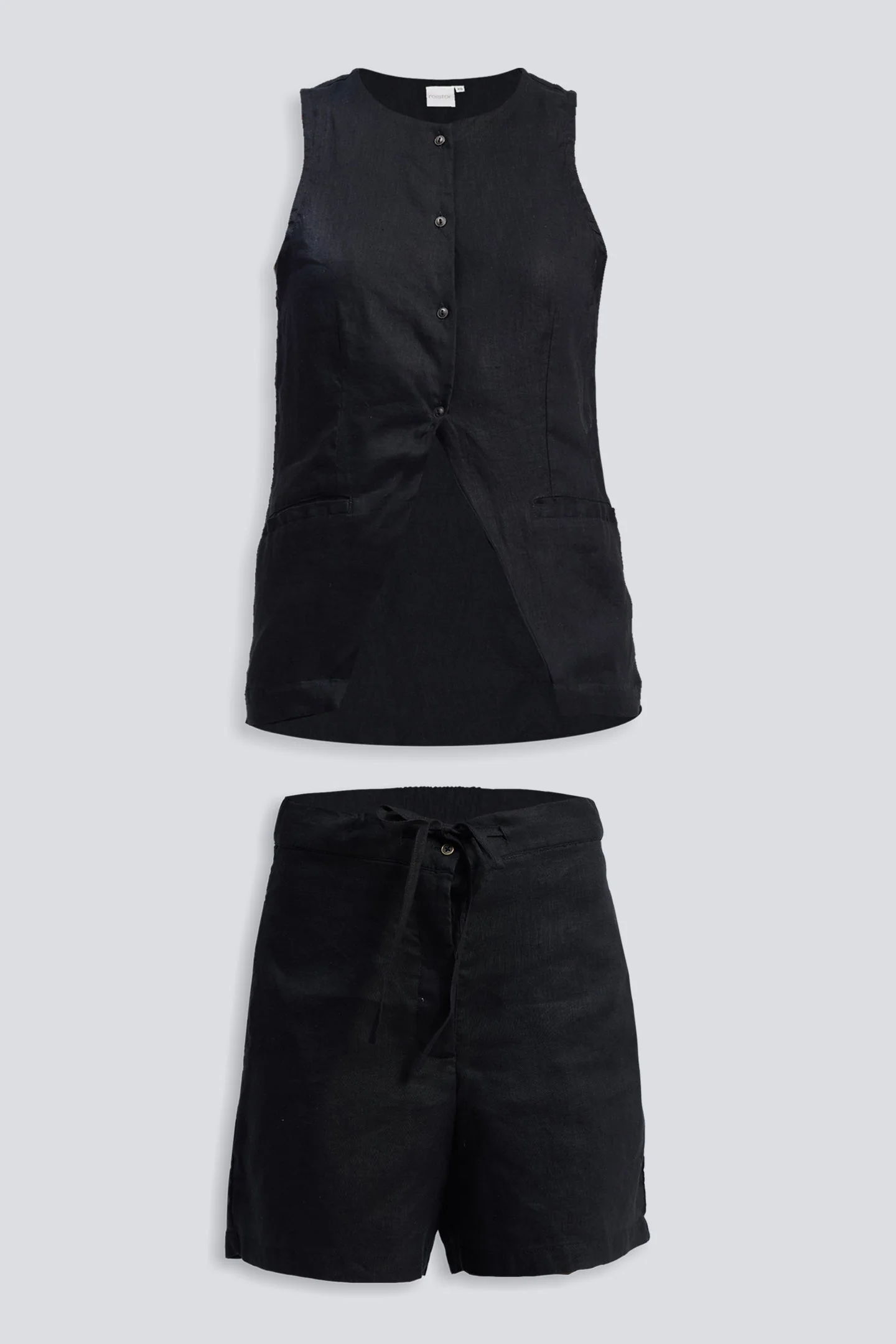 Hemp Vest Jacket Set in Black - Image 10