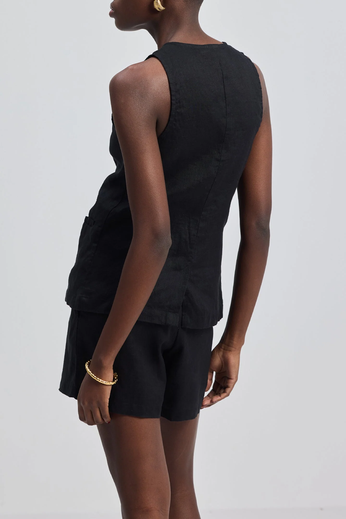 Hemp Vest Jacket Set in Black - Image 2