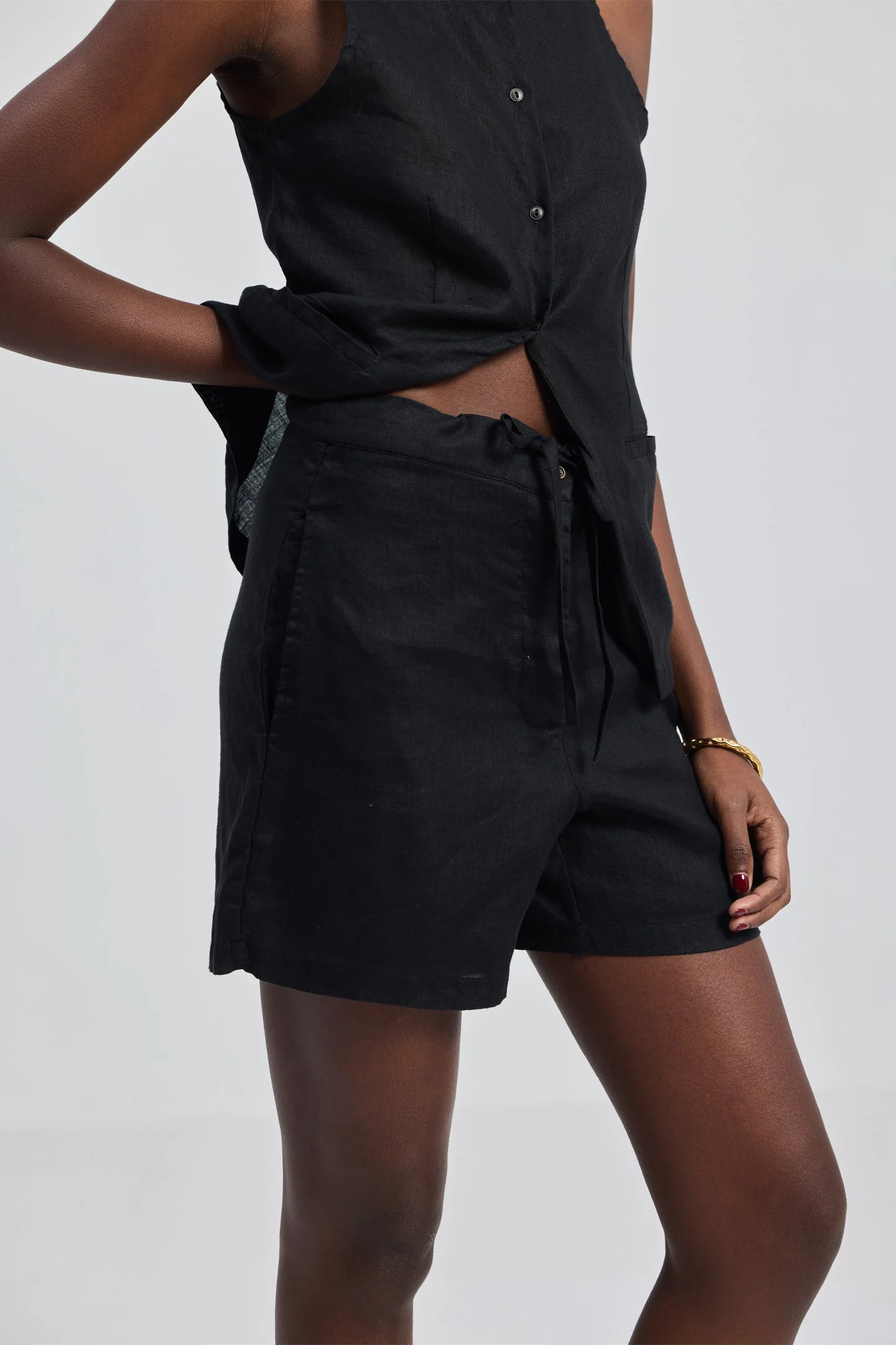 Hemp Vest Jacket Set in Black - Image 3