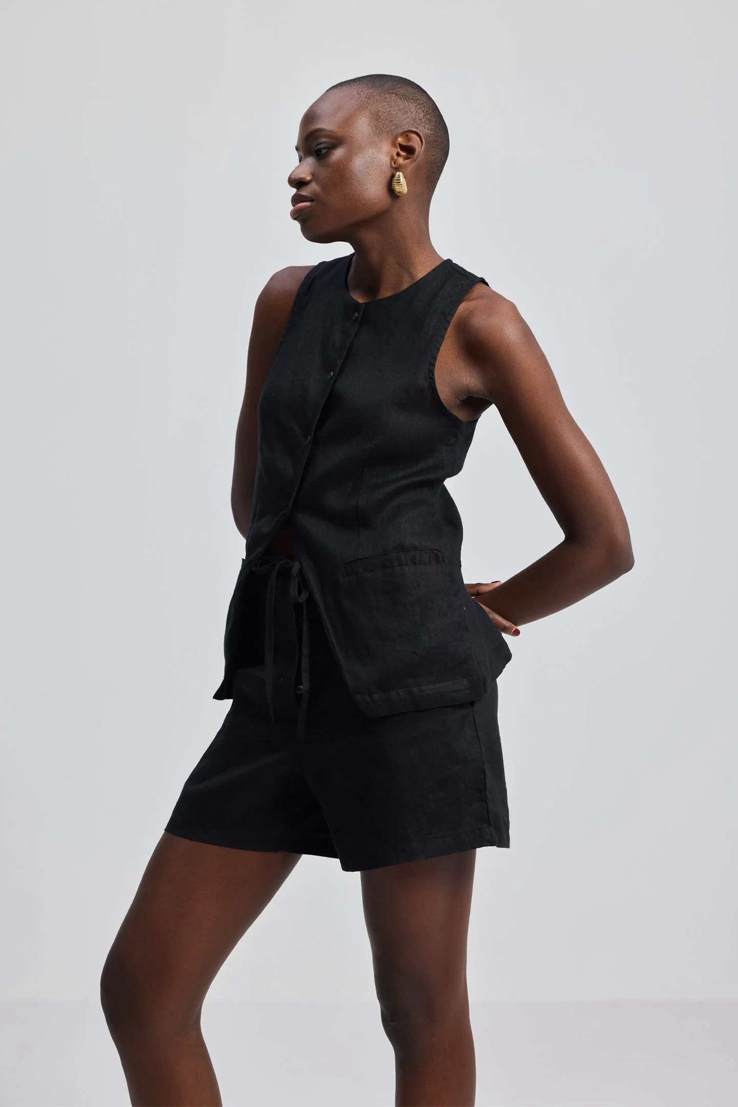 Hemp Vest Jacket Set in Black - Image 4
