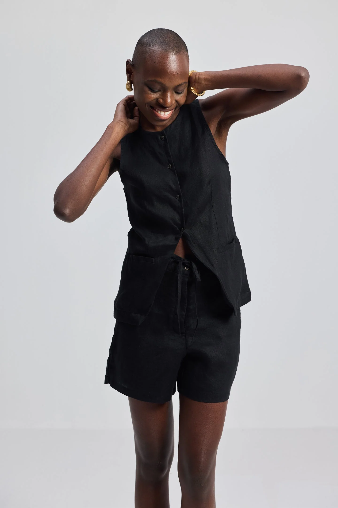 Hemp Vest Jacket Set in Black - Image 5