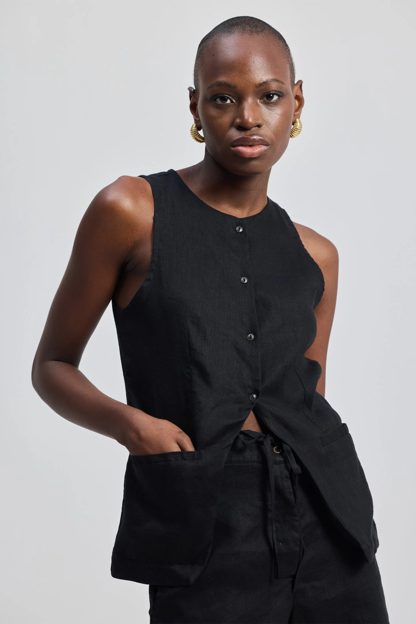 Hemp Vest Jacket Set in Black - Image 6