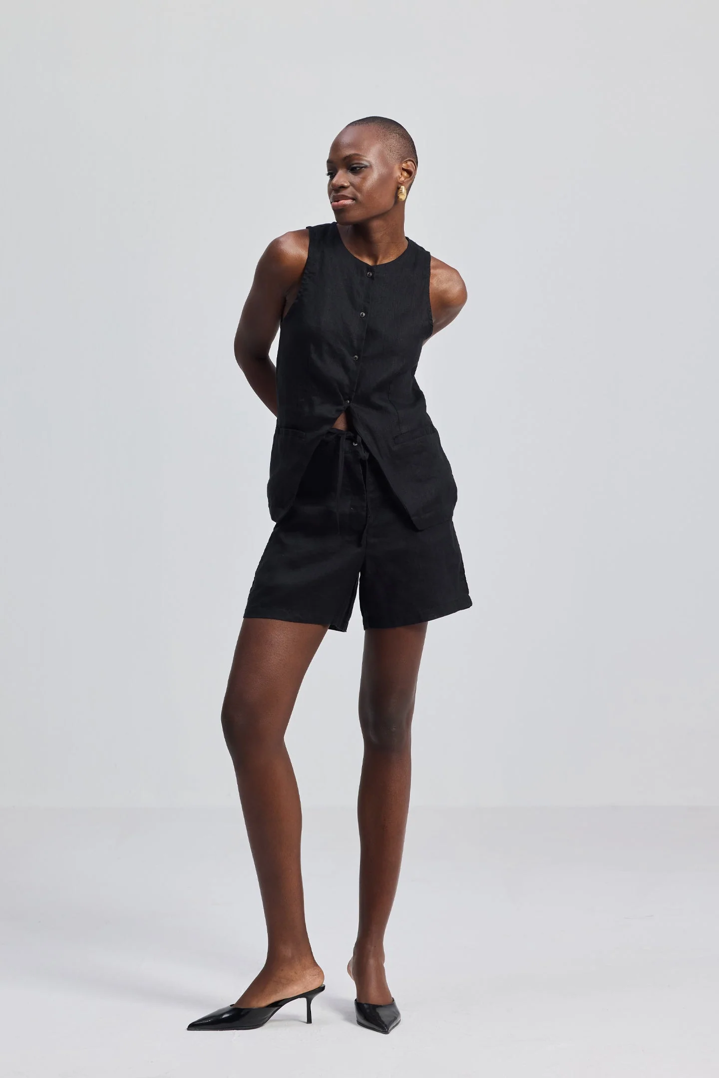 Hemp Vest Jacket Set in Black - Image 8