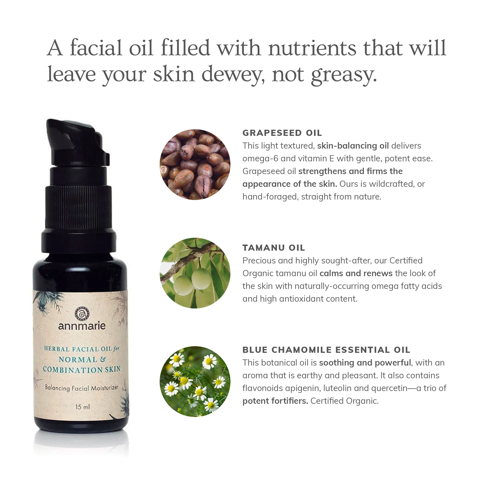 Herbal Facial Oil for Normal & Combination Skin (15ml) - Image 2