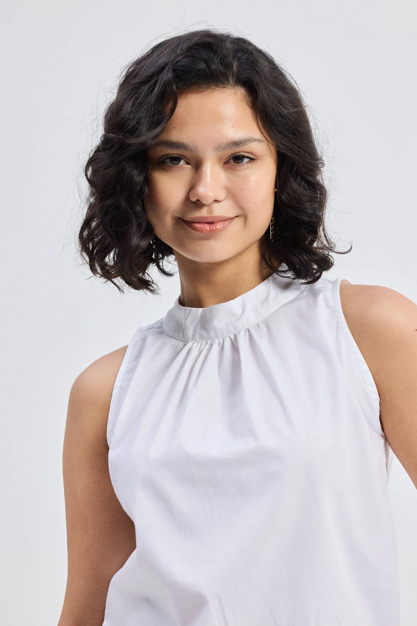 High-Neck Top with Gathers in White - Image 12