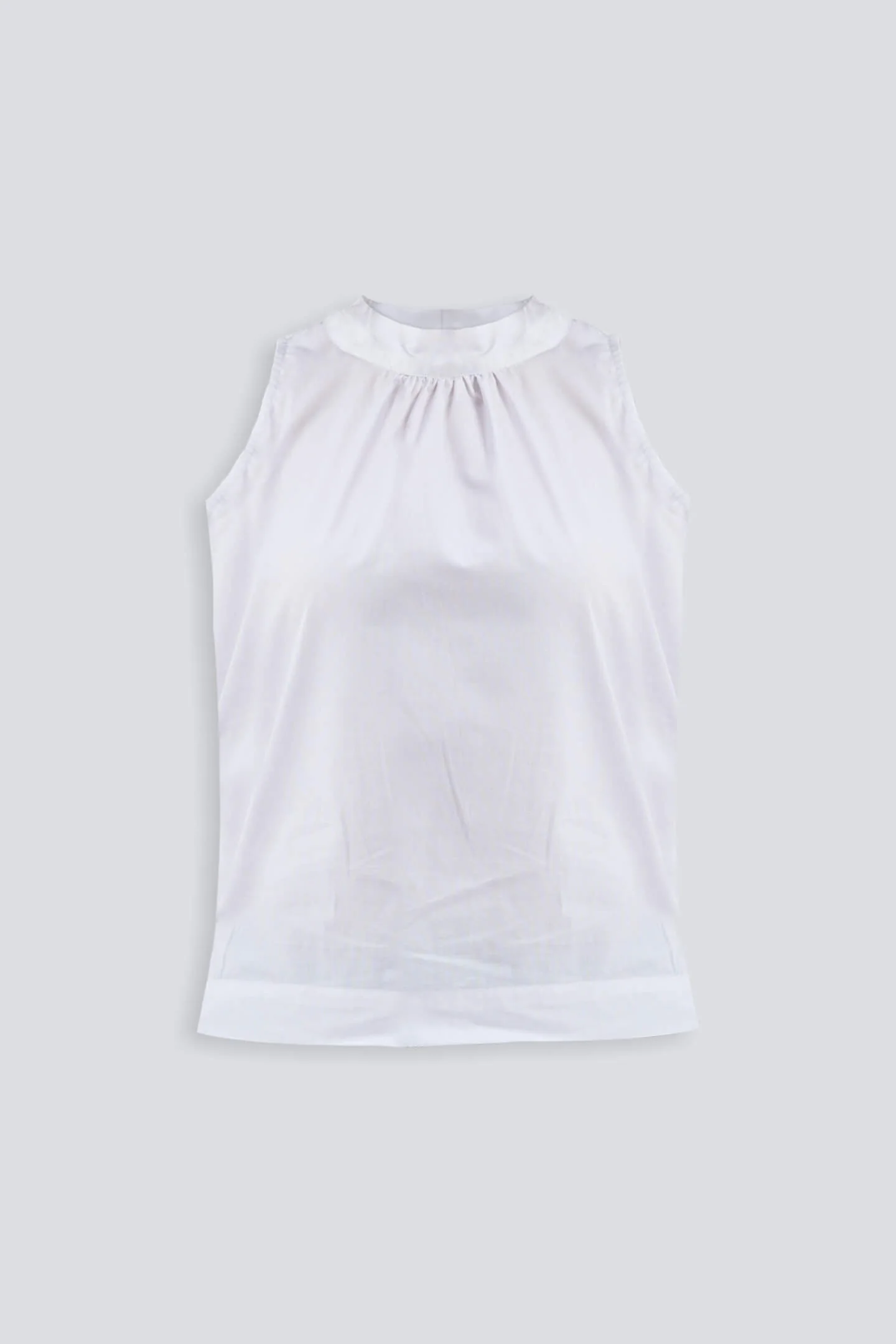 High-Neck Top with Gathers in White - Image 13