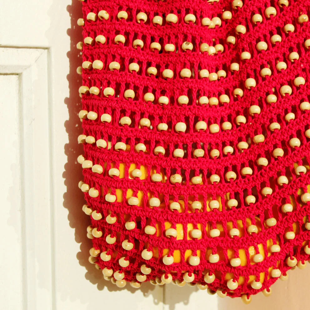 Karma Wooden Crochet Beads Bag in Red - Image 2