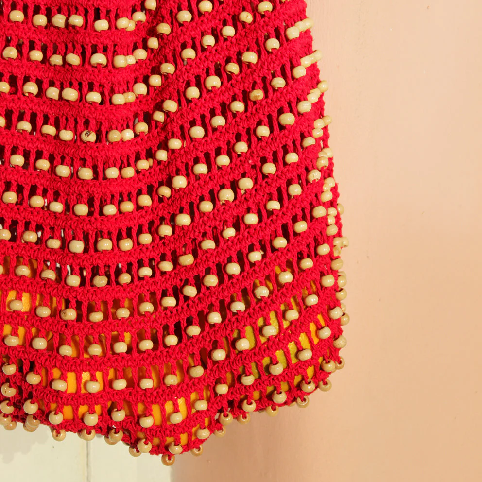 Karma Wooden Crochet Beads Bag in Red - Image 3
