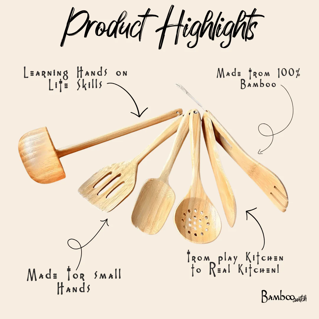 Kids Bamboo Cooking Utensil Set - Image 3