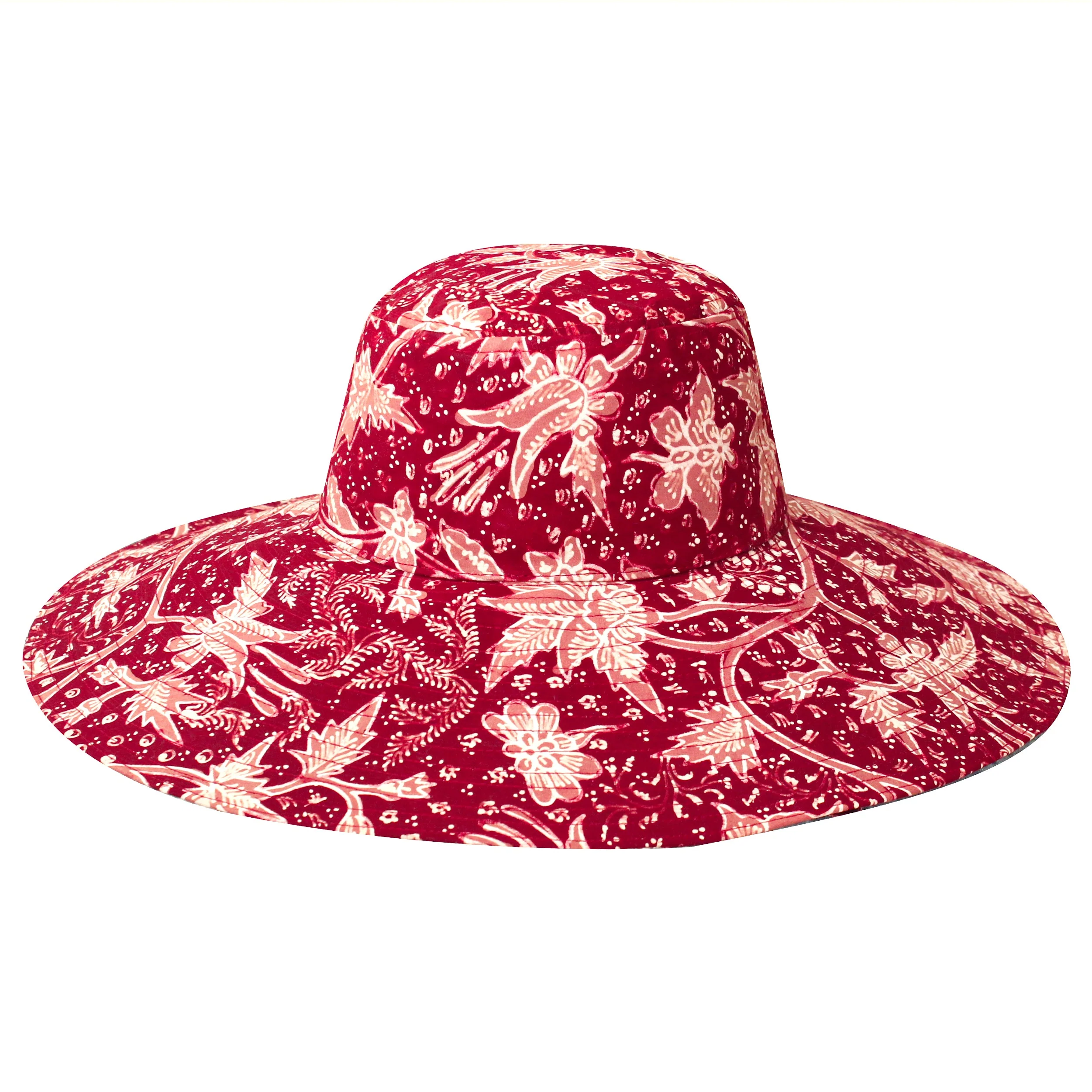 KUSUMA Chinoiserie Batik Hat In Maroon Red - Image 2