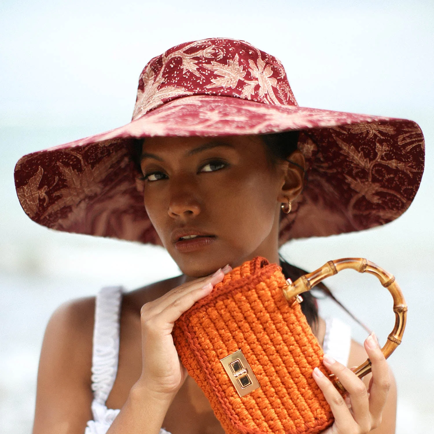 KUSUMA Chinoiserie Batik Hat In Maroon Red - Image 3