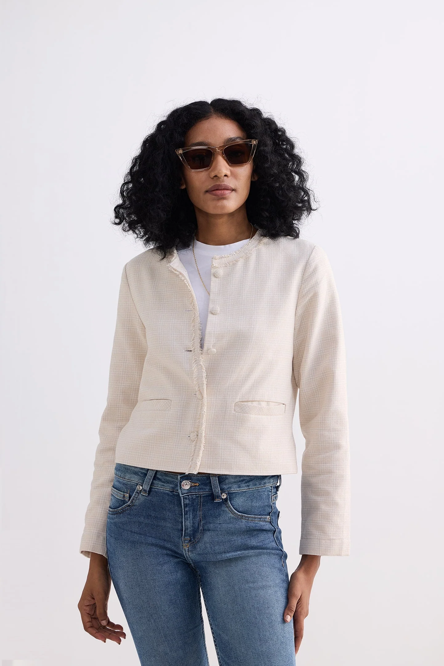 Lady Jacket in Cream Cotton Tweed - Image 4