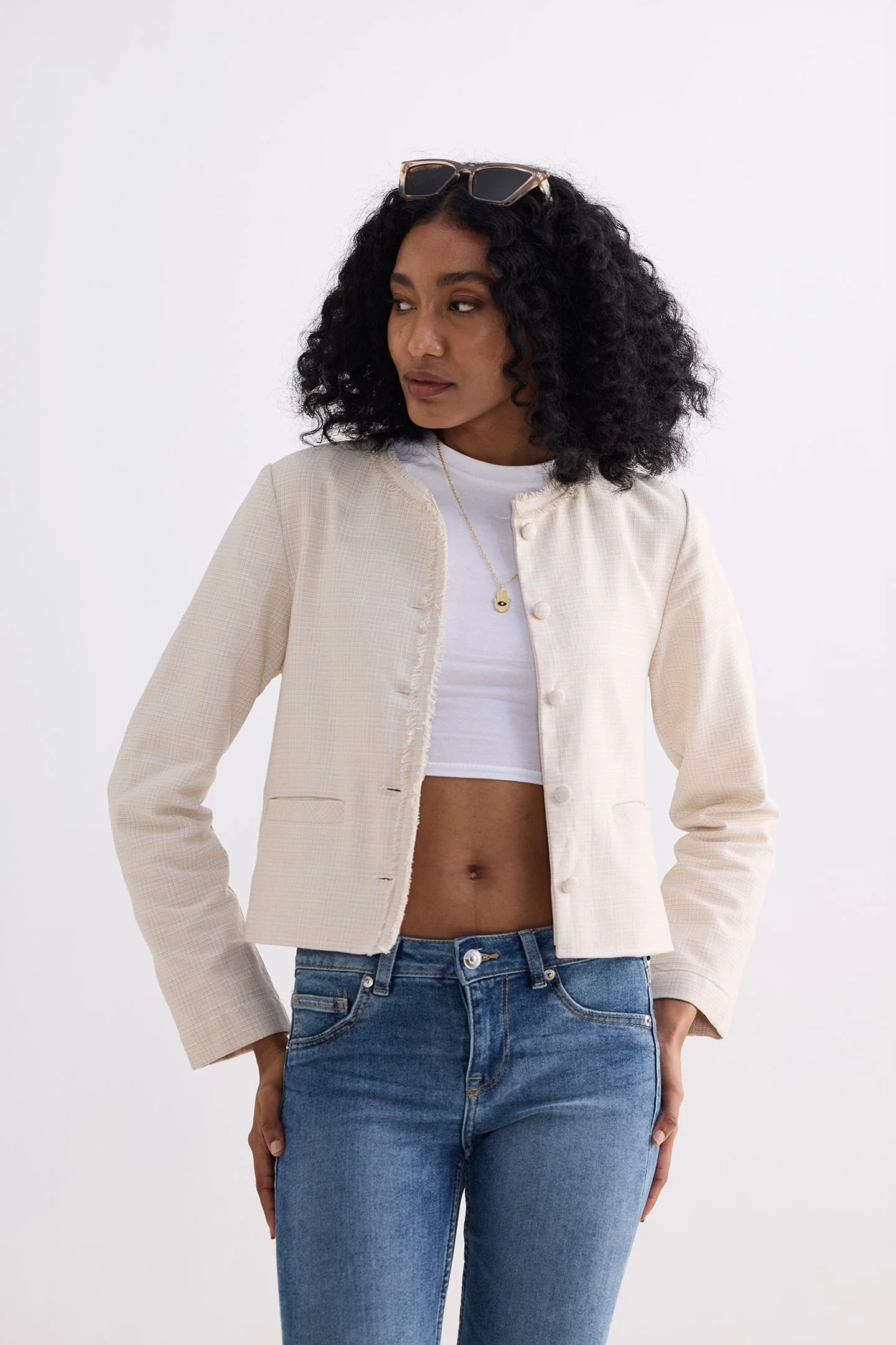 Lady Jacket in Cream Cotton Tweed - Image 5