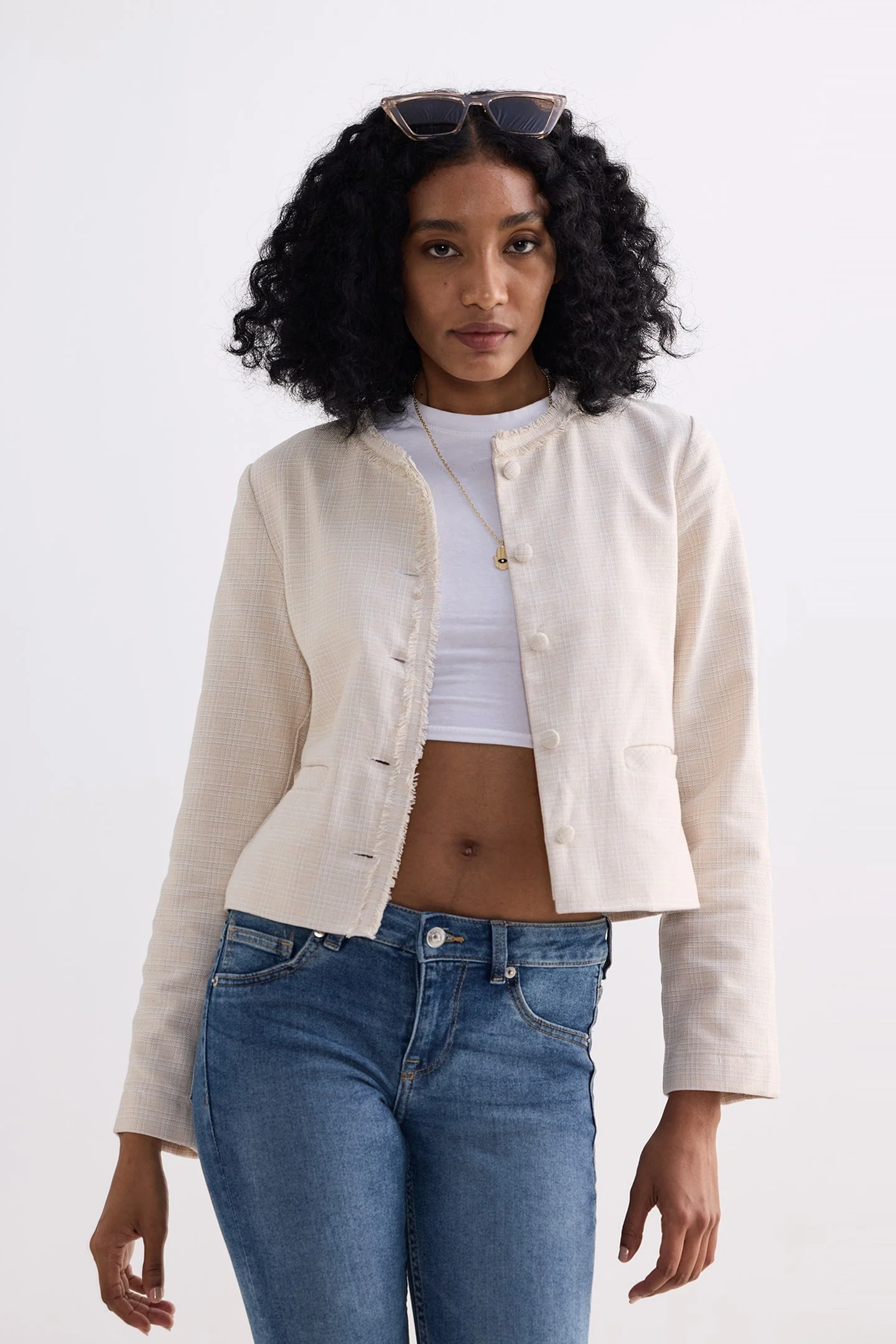 Lady Jacket in Cream Cotton Tweed - Image 6