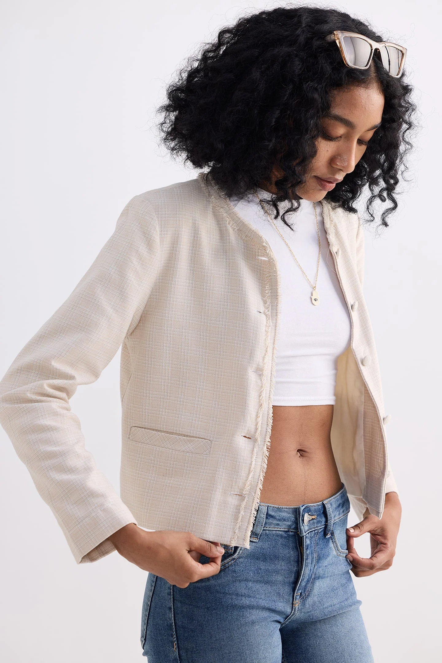 Lady Jacket in Cream Cotton Tweed - Image 8