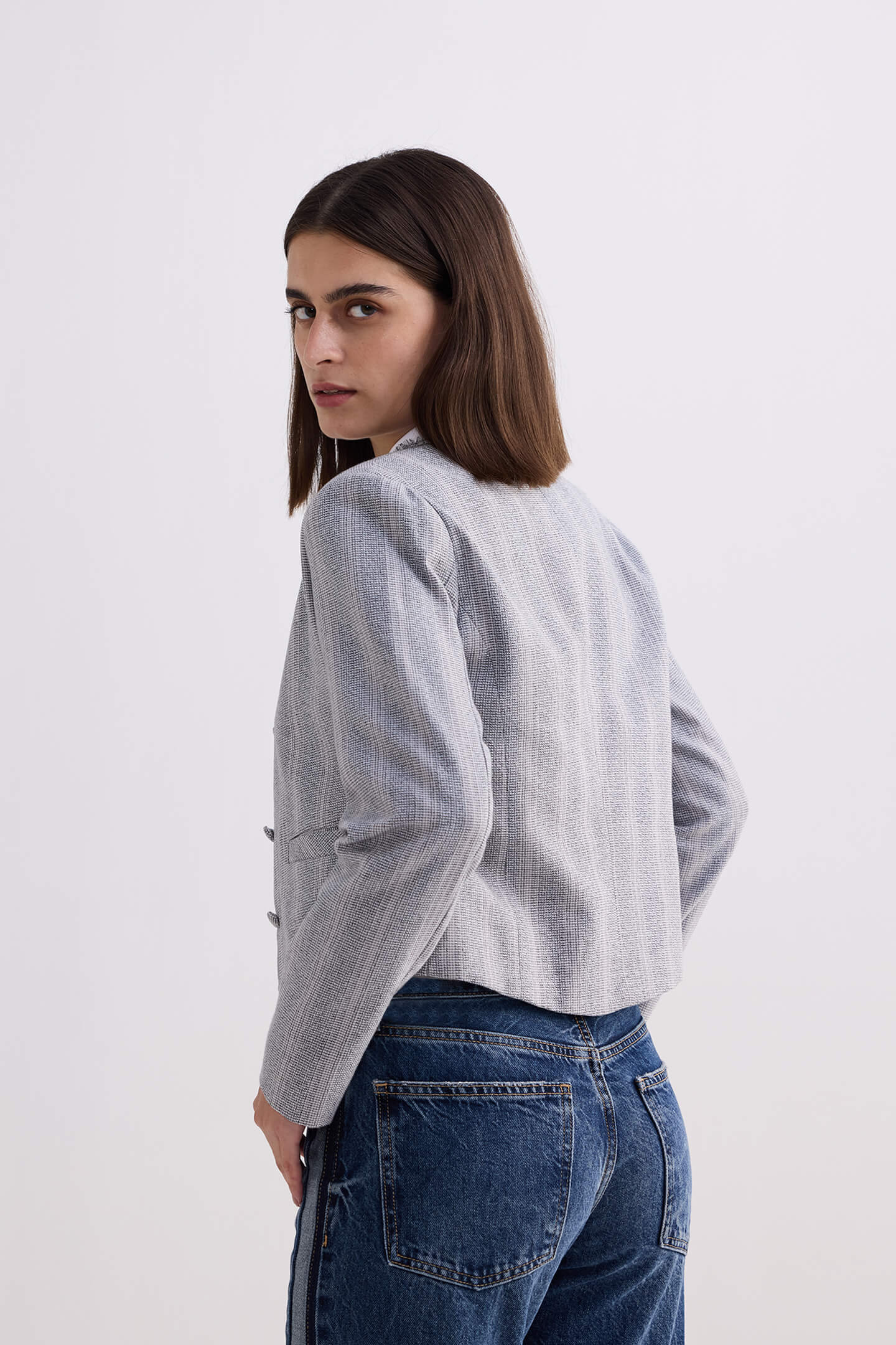 Lady Jacket in Grey Cotton Tweed - Image 2