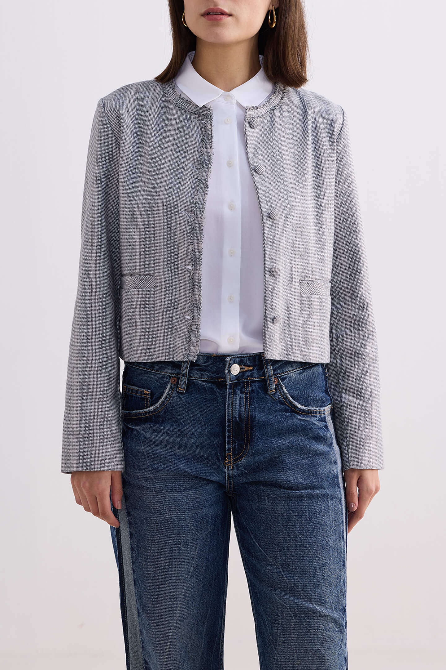 Lady Jacket in Grey Cotton Tweed - Image 3