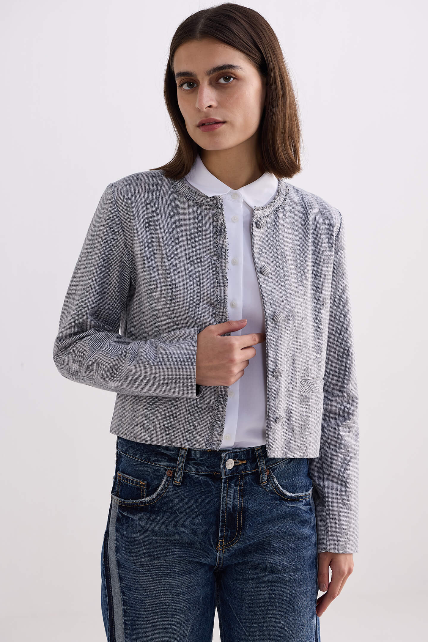 Lady Jacket in Grey Cotton Tweed - Image 4