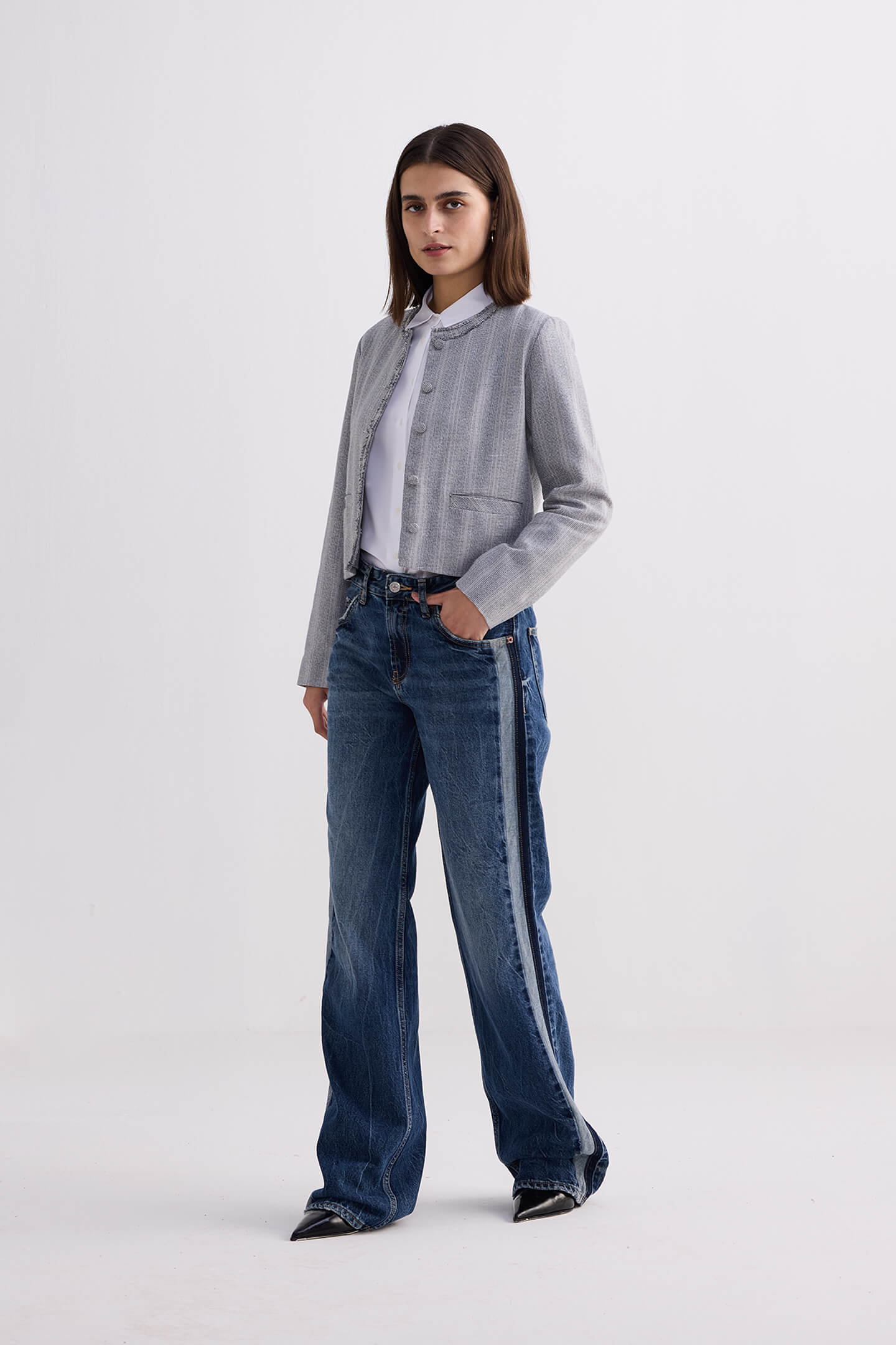 Lady Jacket in Grey Cotton Tweed - Image 7
