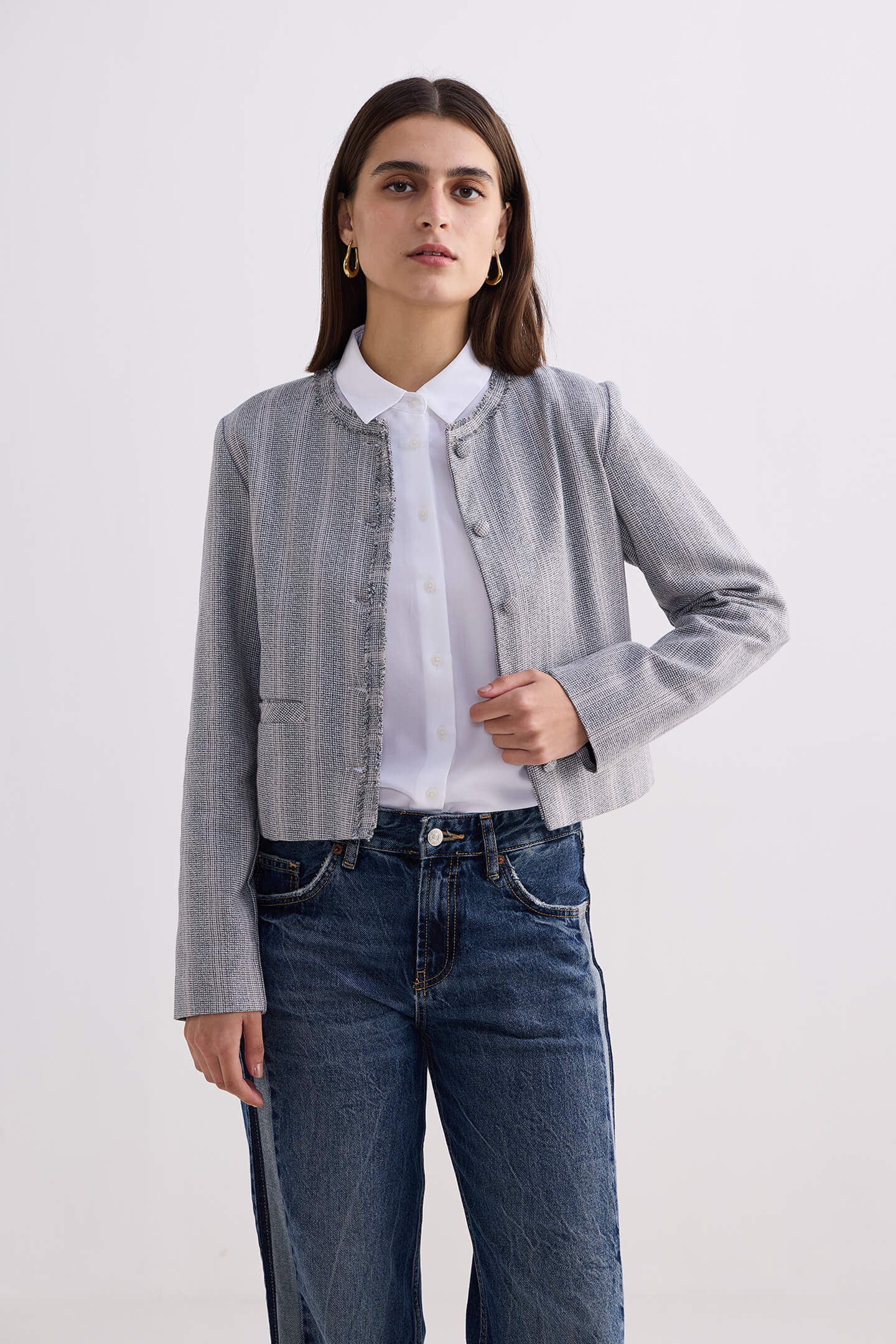 Lady Jacket in Grey Cotton Tweed - Image 8