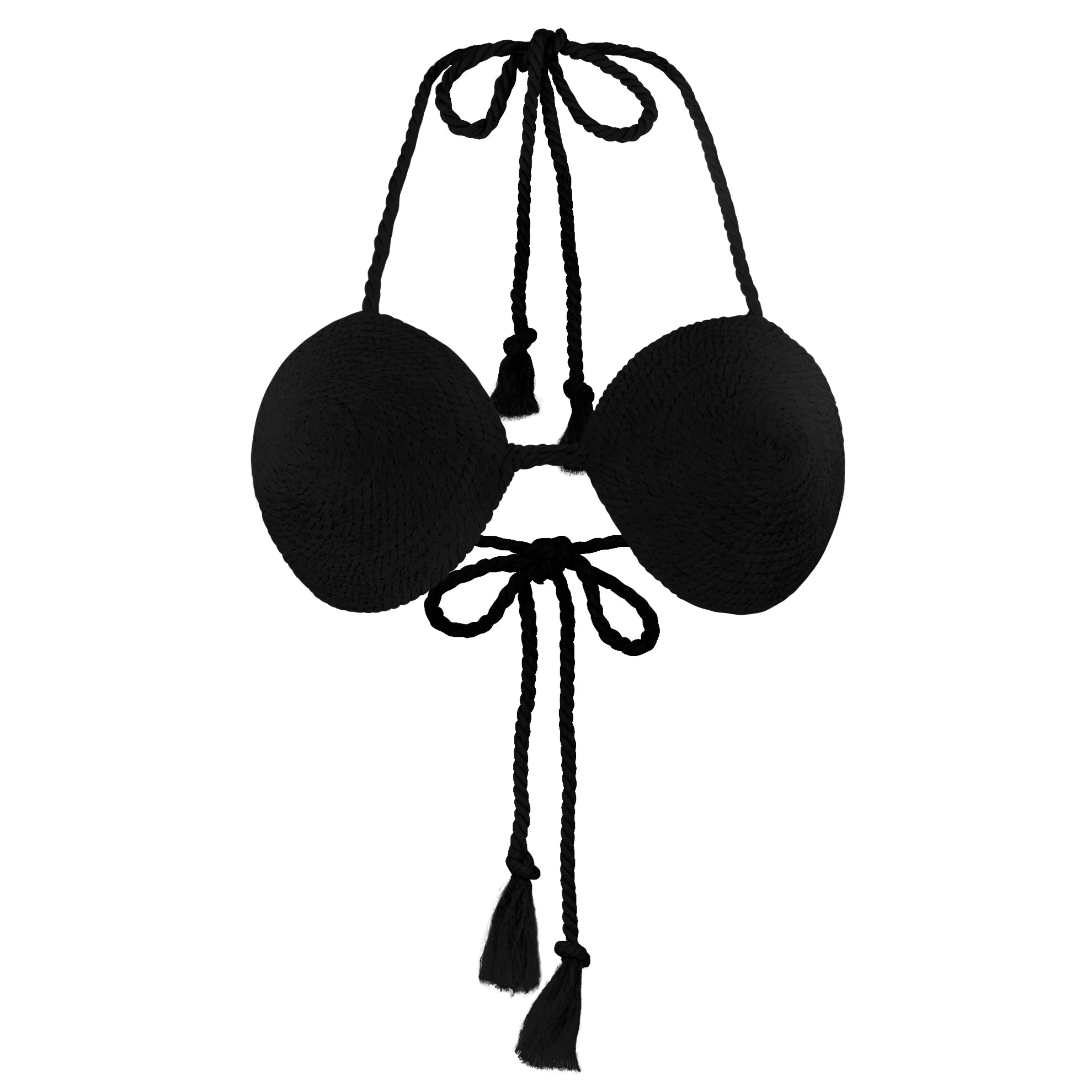 LEIA Cotton Rope Bikini Top In Black - Image 2