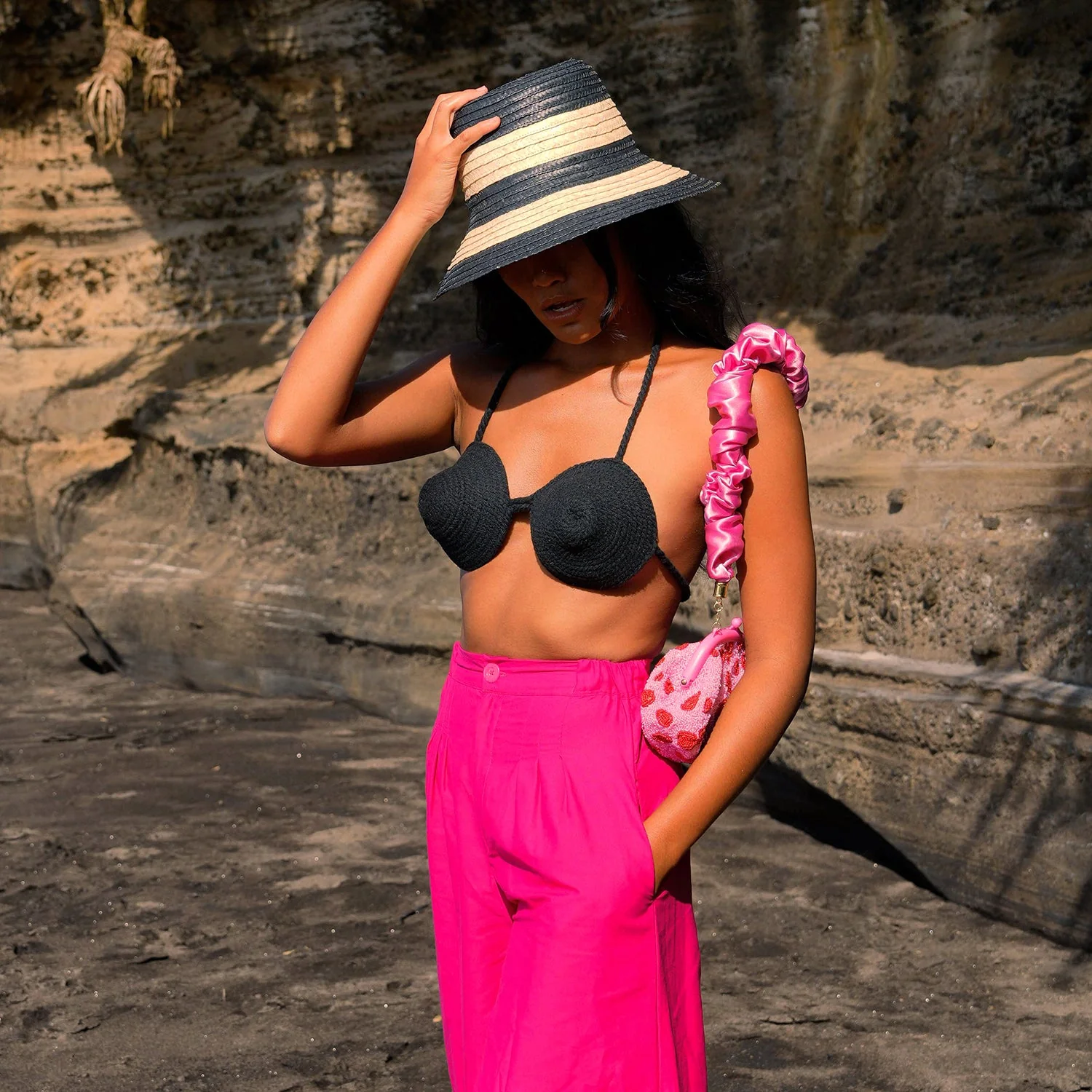 LEIA Cotton Rope Bikini Top In Black - Image 5