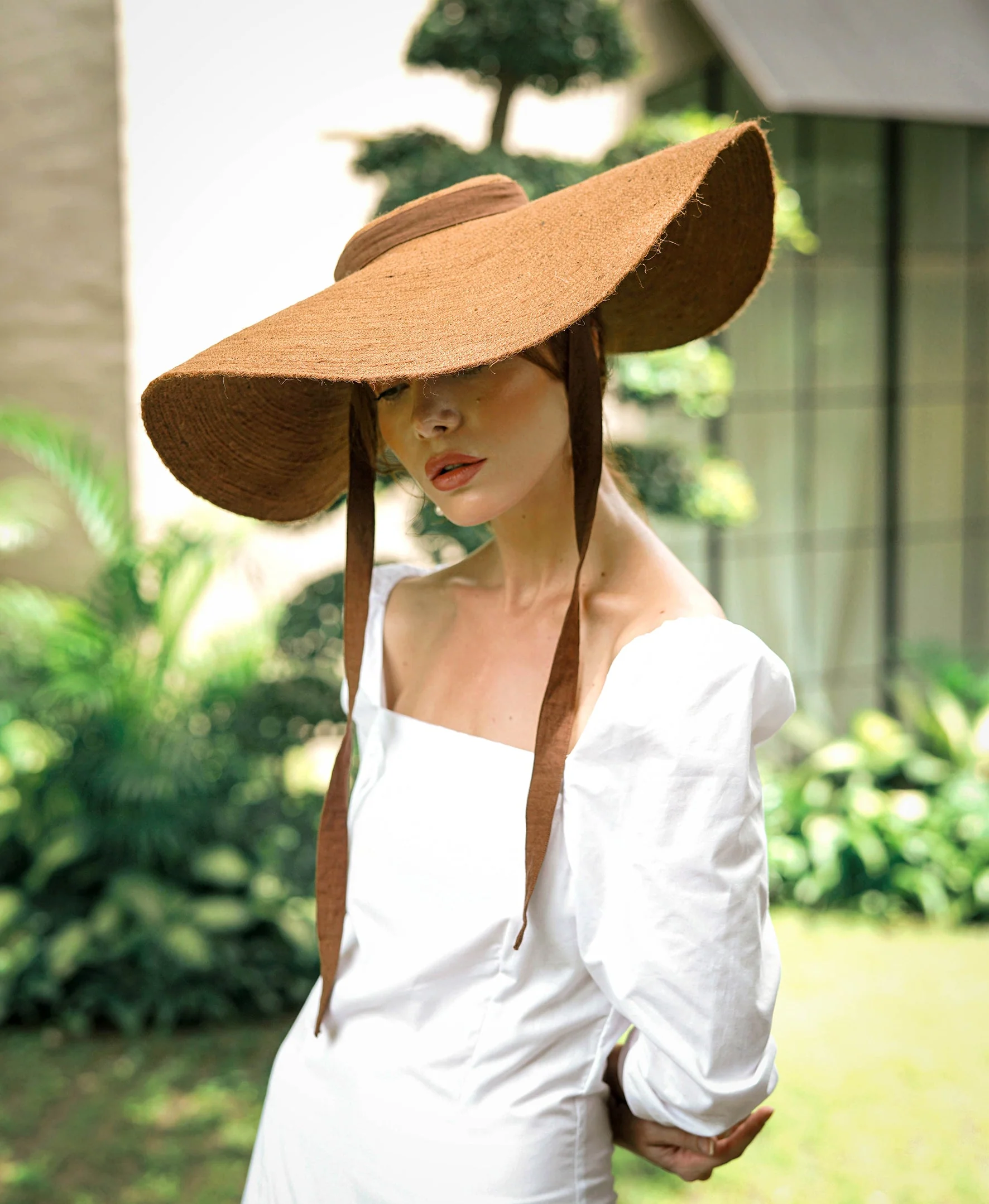 LOLA Wide Brim Jute Straw Hat In Havana Brown - Image 3