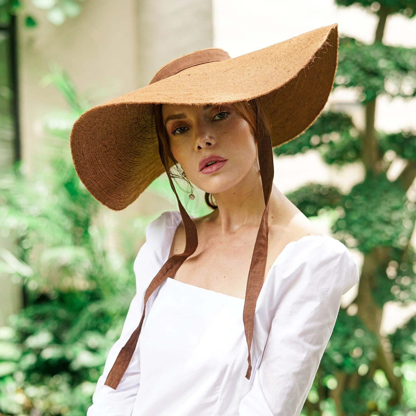 LOLA Wide Brim Jute Straw Hat In Havana Brown - Image 5