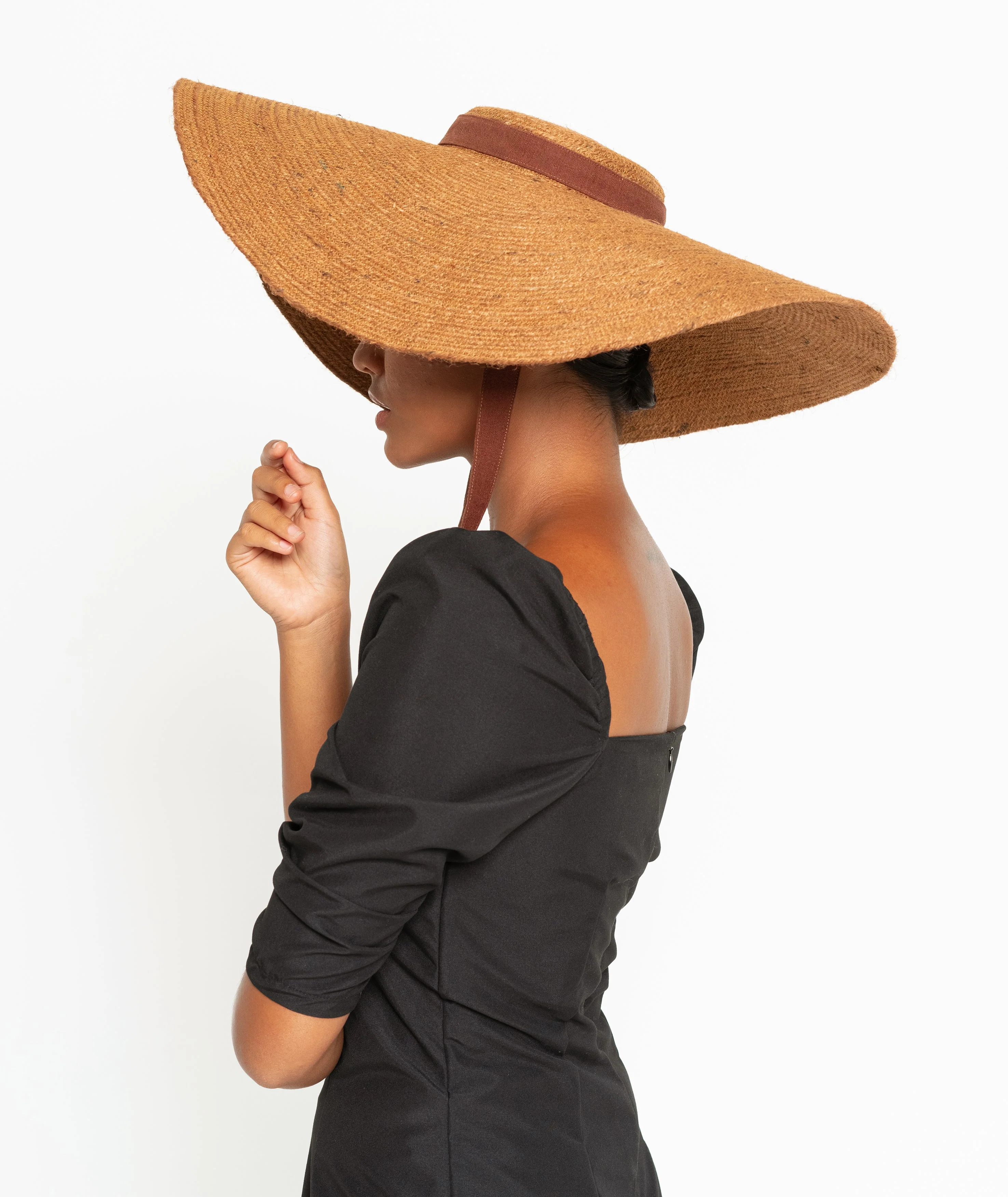 LOLA Wide Brim Jute Straw Hat In Havana Brown - Image 7