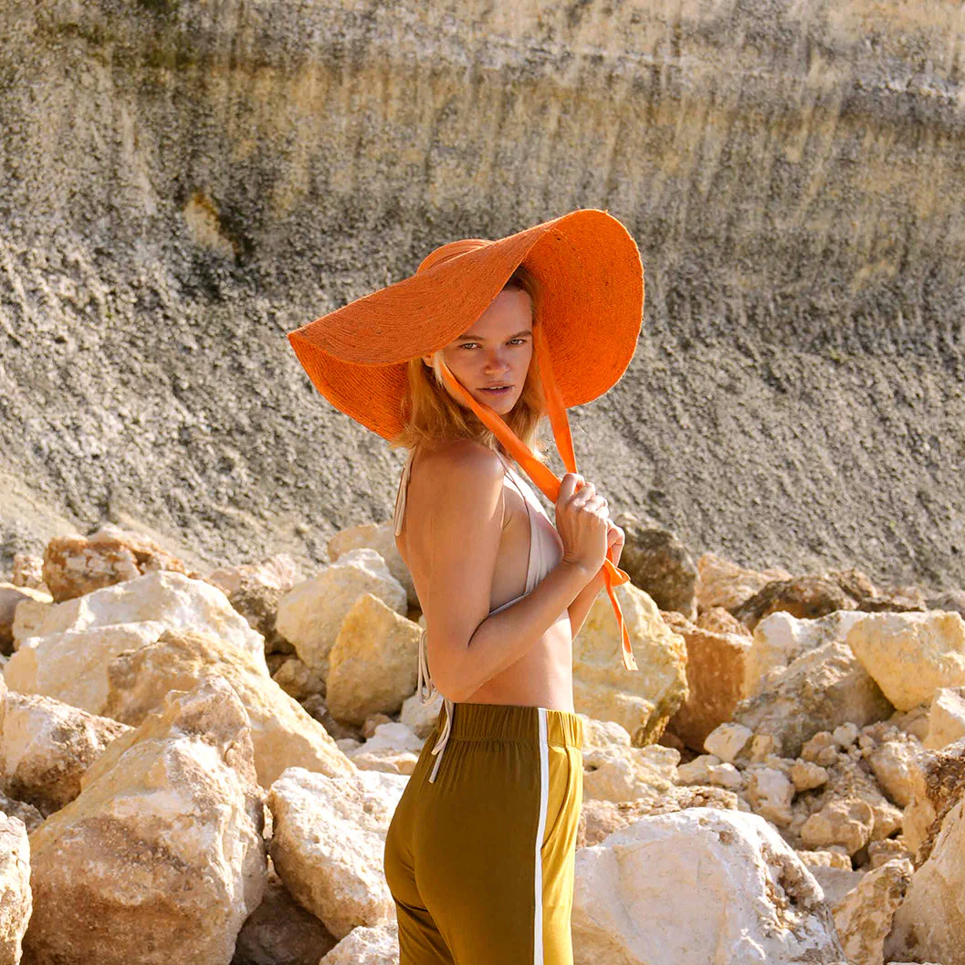 LOLA Wide Brim Jute Straw Hat In Orange - Image 3