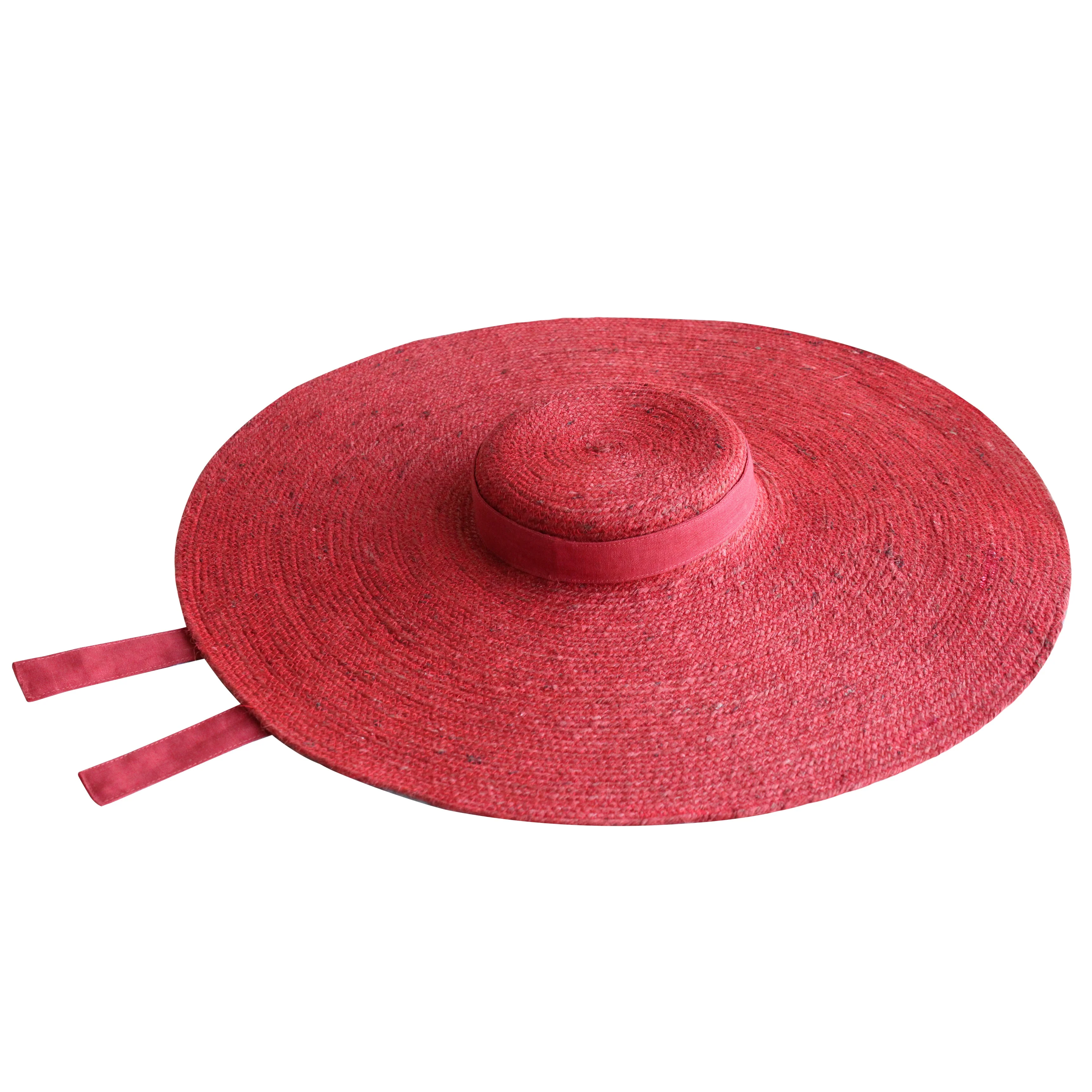 LOLA Wide Brim Jute Straw Hat In Red - Image 2