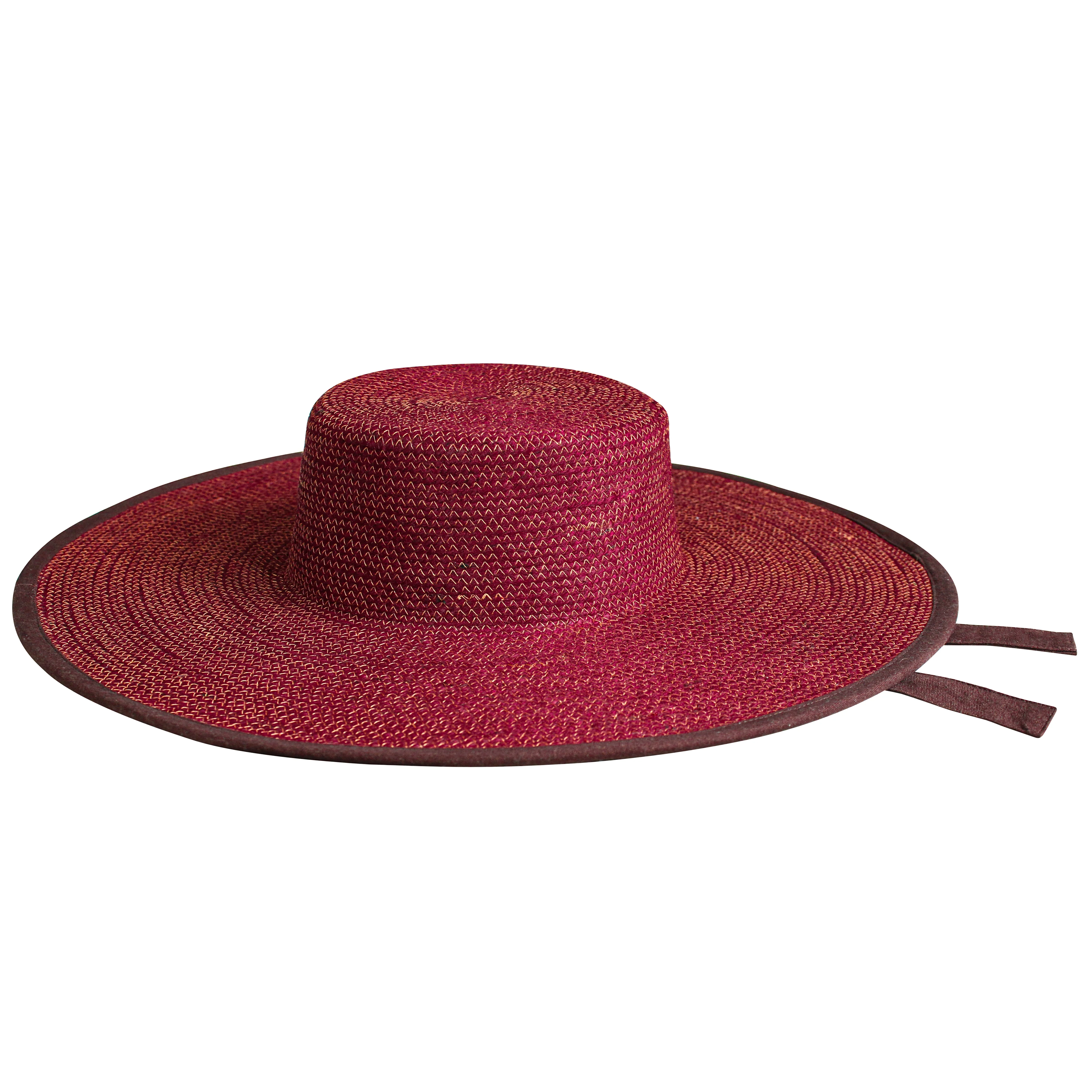 LOLO Wide-brim Jute Boater Hat in Burgundy - Image 2