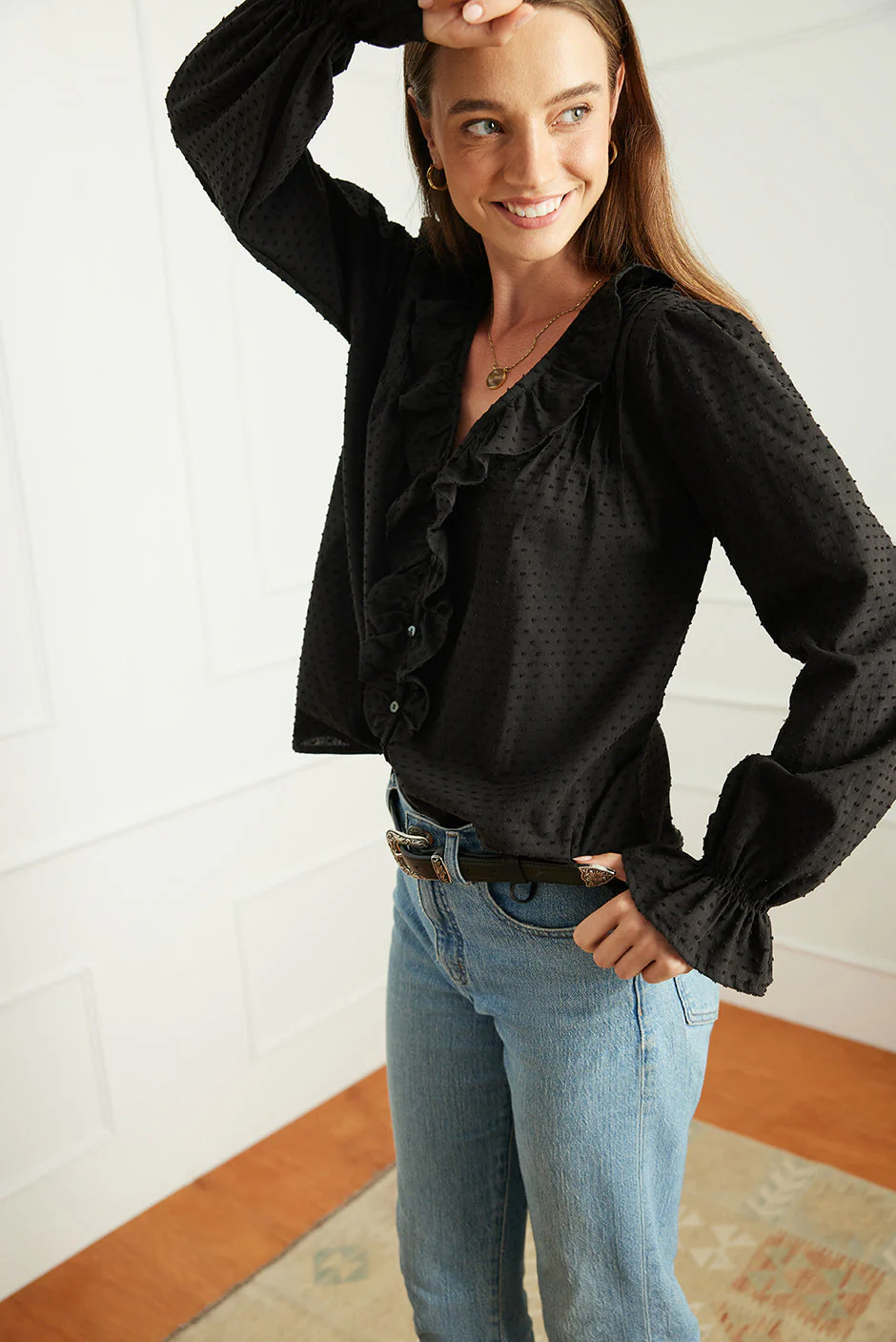 Long Sleeve Chloe Shirt in Black - Image 2