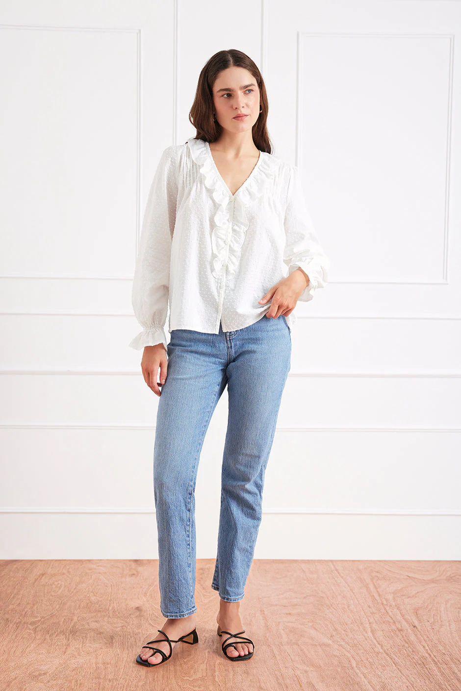 Long Sleeve Chloe Shirt in Off White - Image 3