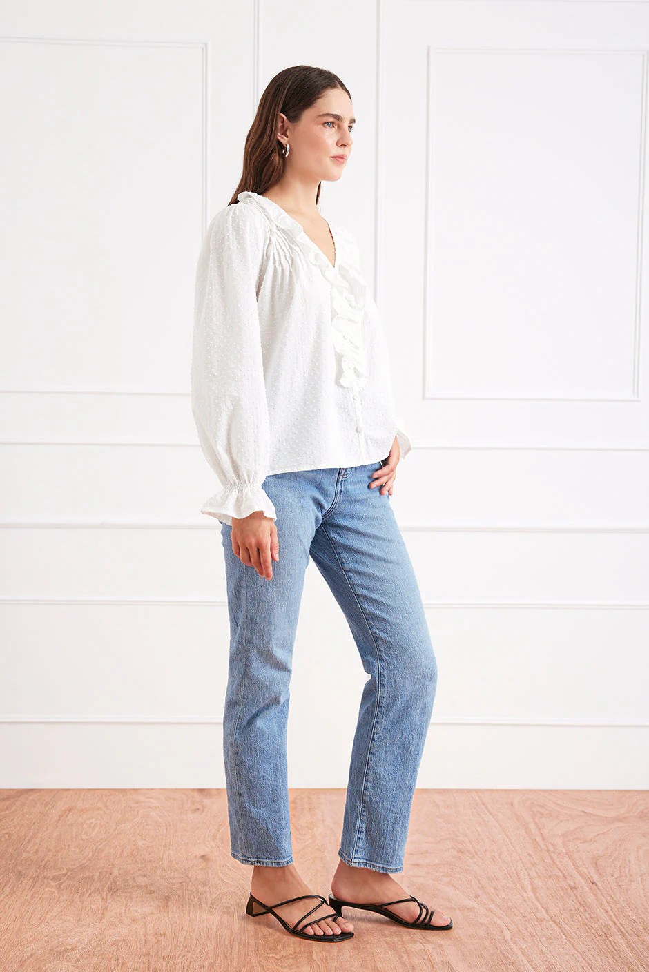 Long Sleeve Chloe Shirt in Off White - Image 4