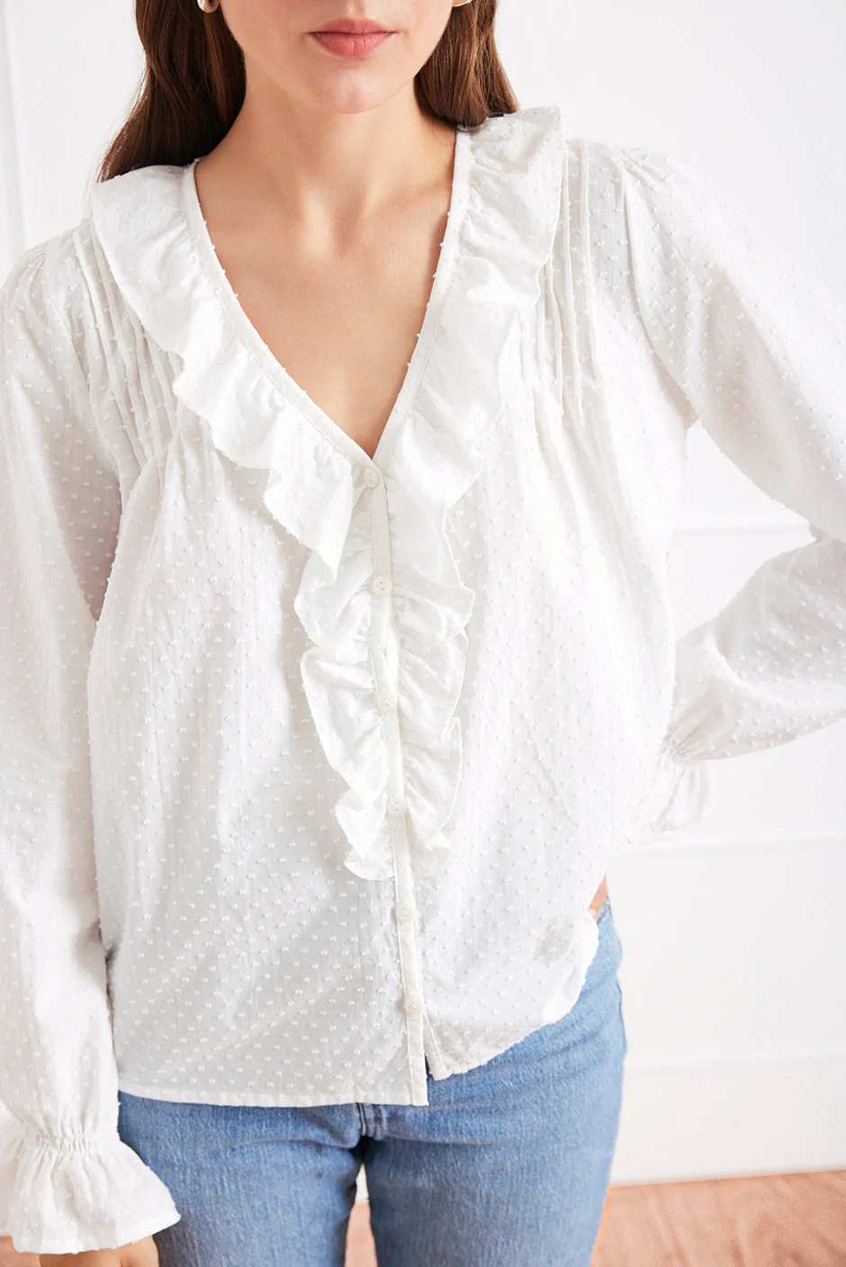 Long Sleeve Chloe Shirt in Off White - Image 6