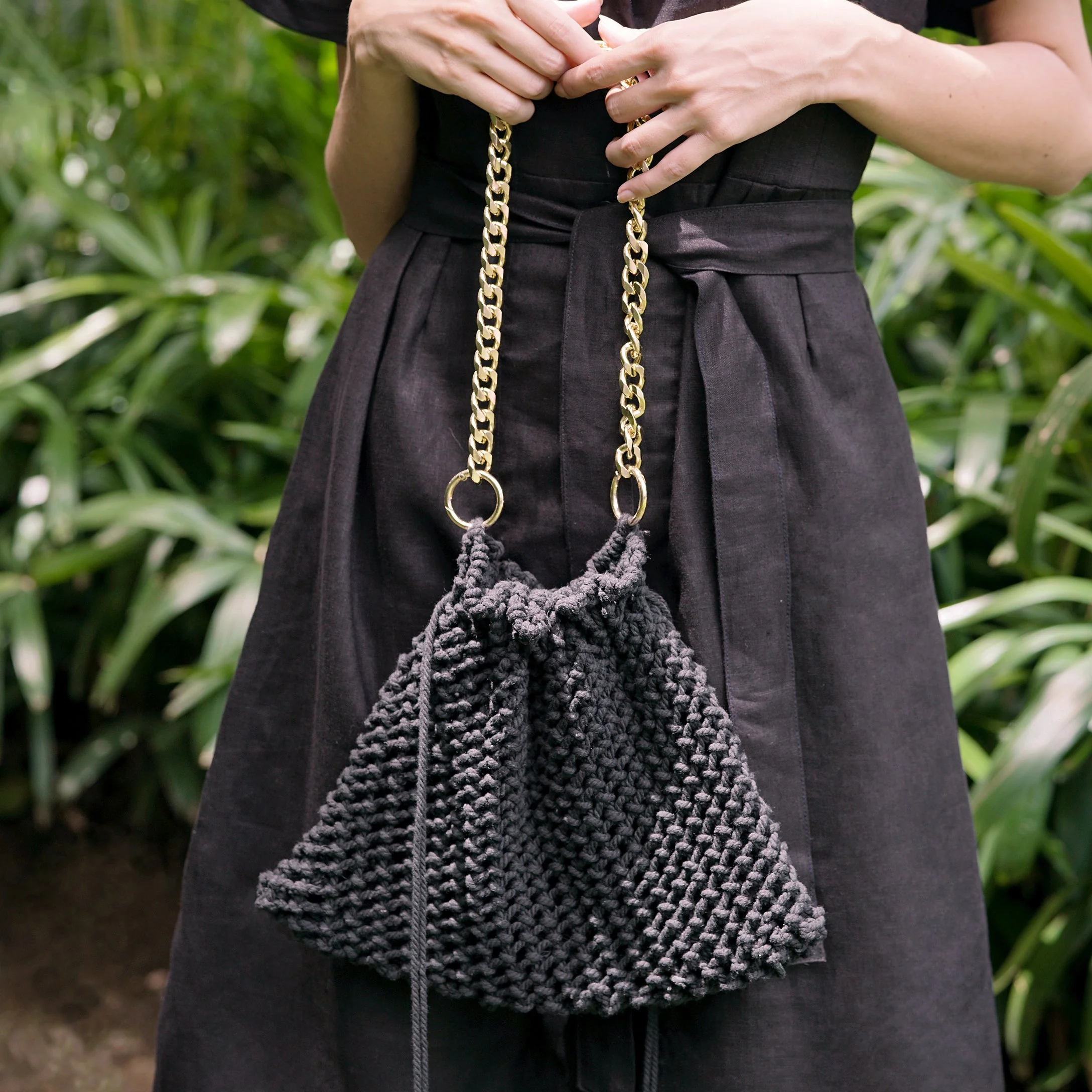 LYON Macrame Tote Bag In Black - Image 2