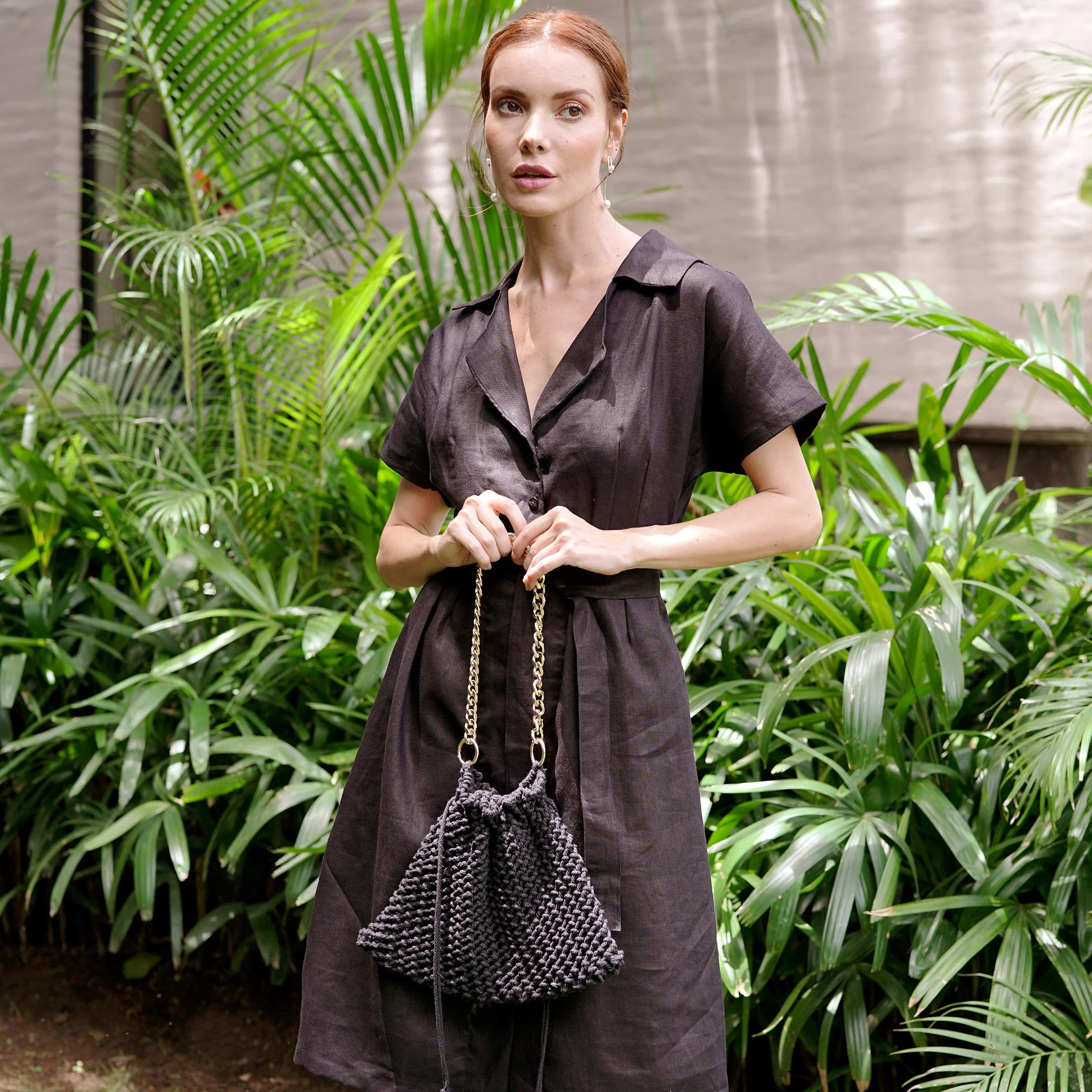LYON Macrame Tote Bag In Black - Image 4