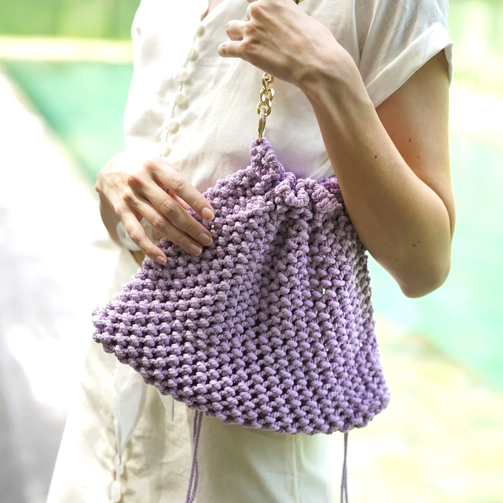 LYON Macrame Tote Bag, in Lilac - Image 3