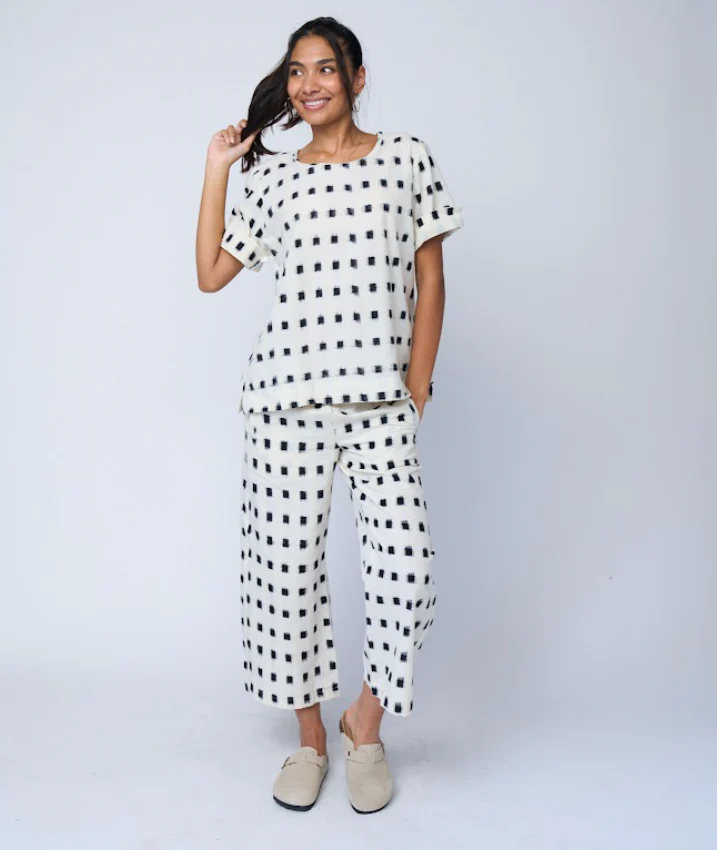 Mare Boxy Cropped Shirt Ikat Squares - Natural Black - Image 6