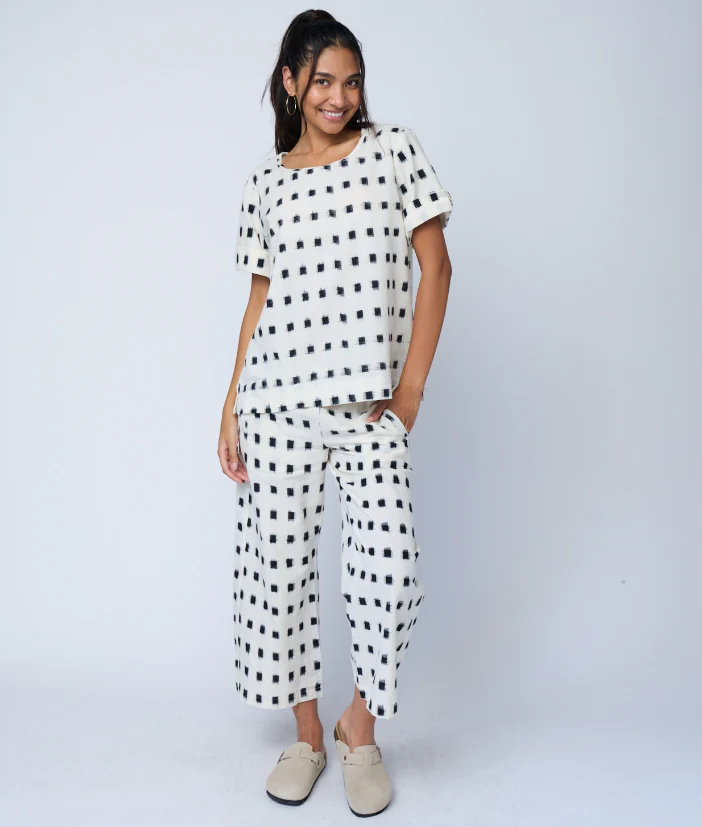 Mare Boxy Cropped Shirt Ikat Squares - Natural Black - Image 7