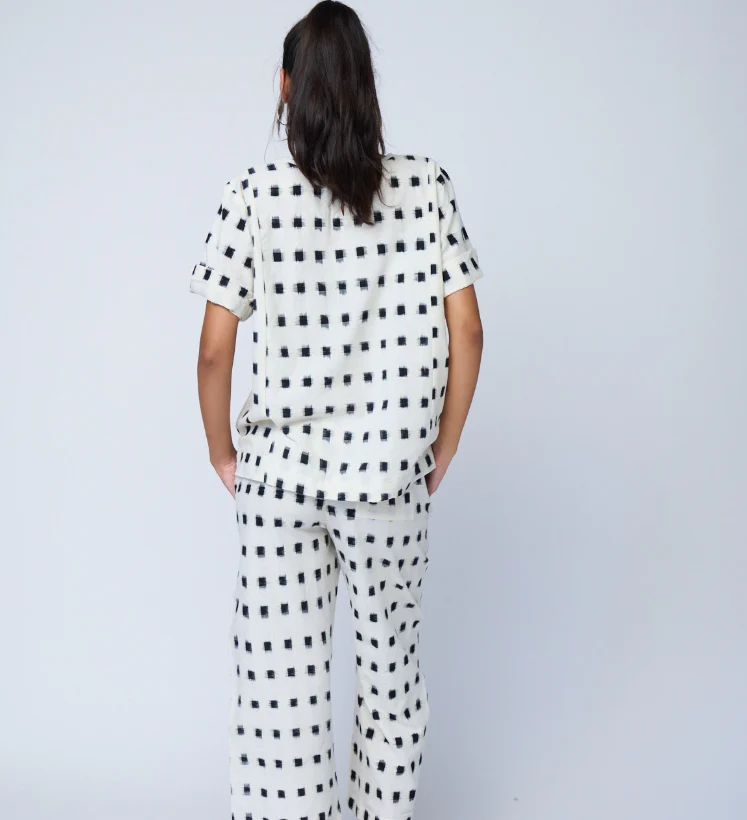 Mare Boxy Cropped Shirt Ikat Squares - Natural Black - Image 8