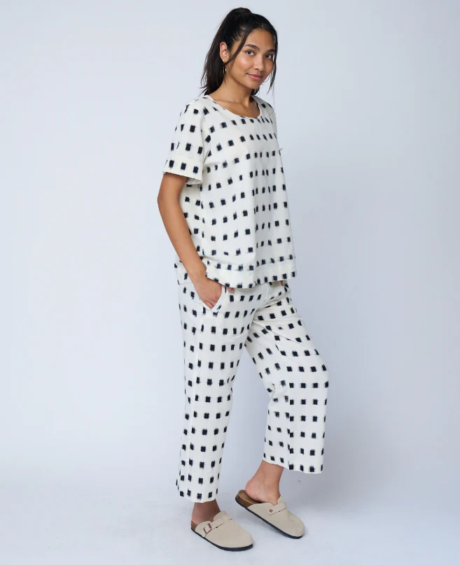 Mare Boxy Cropped Shirt Ikat Squares - Natural Black - Image 9